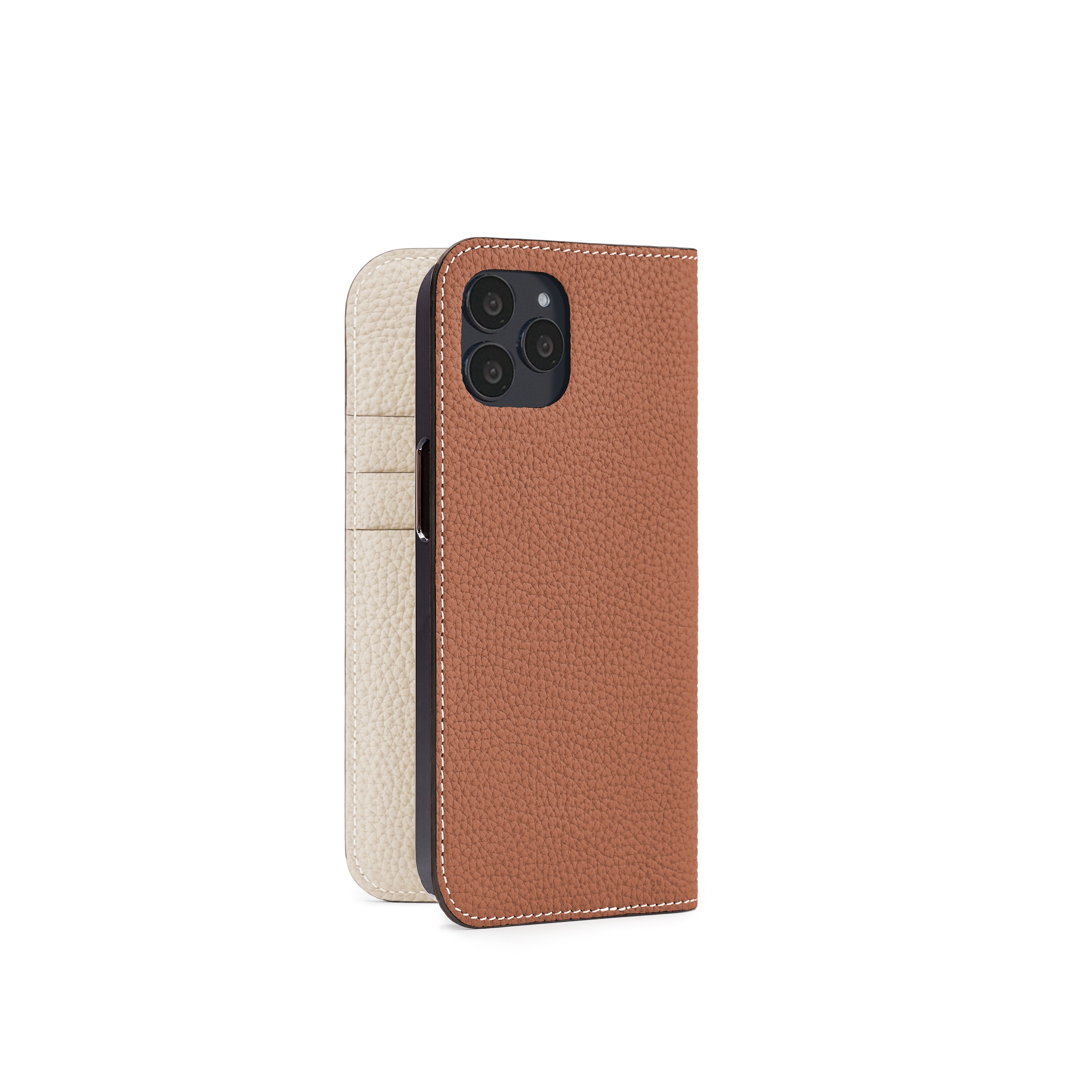 iPhone 12 / 12 Pro Diary Case Shrink Leather (Camel × Ivory)