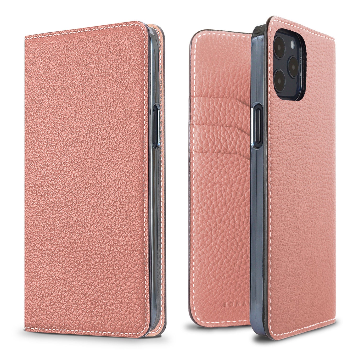 iPhone 12 / 12 Pro Diary Case Shrink Leather (Coral Pink)