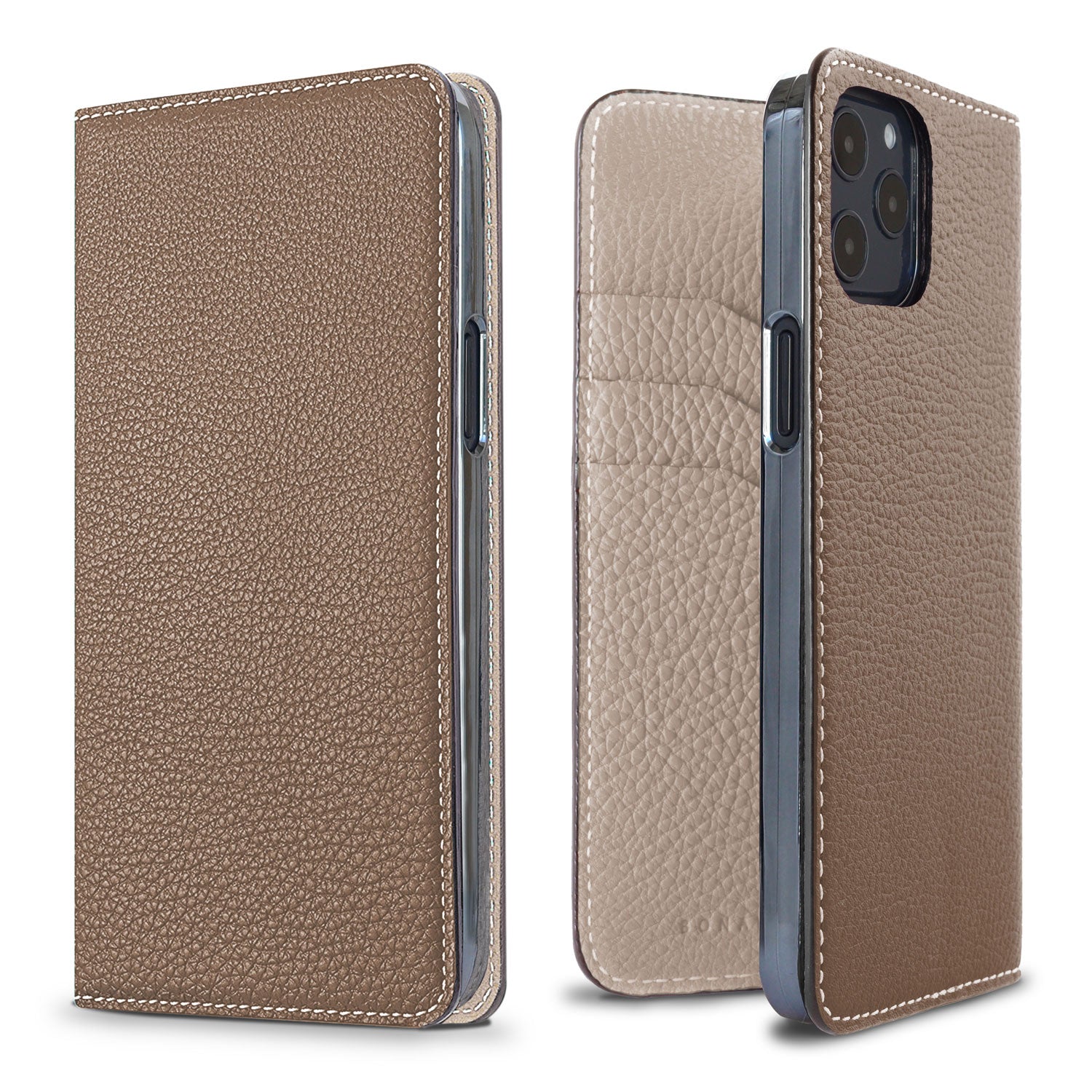 iPhone 12 / 12 Pro Diary Case Shrink Leather (Etoupe × Greige)