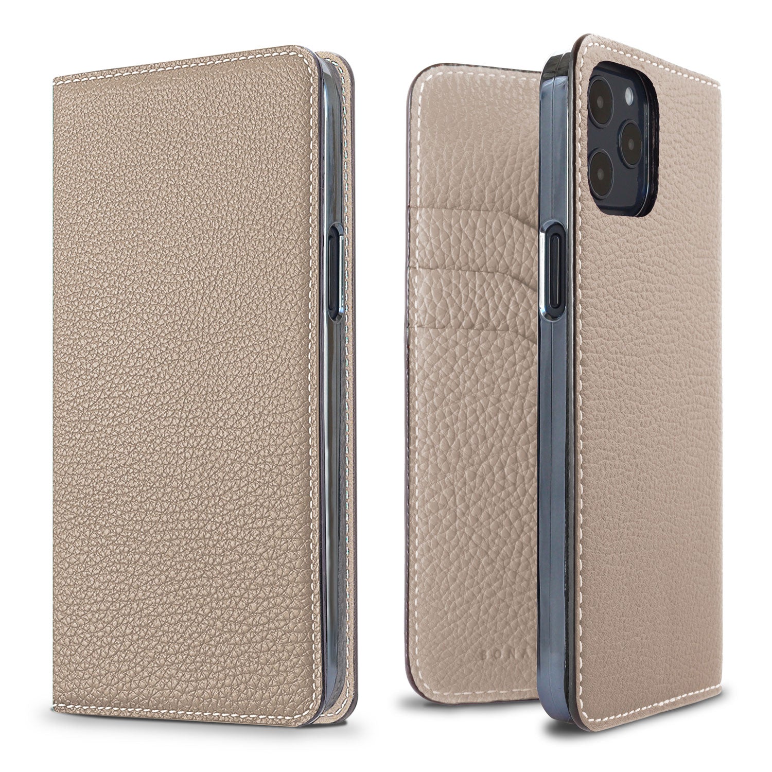 iPhone 12 / 12 Pro Diary Case Shrink Leather (Greige)
