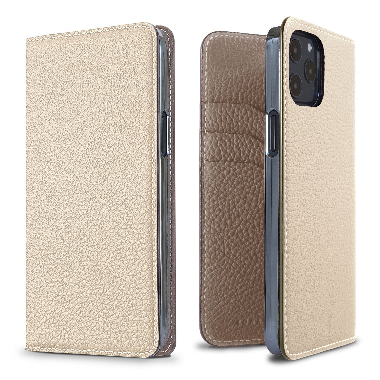 iPhone 12 / 12 Pro Diary Case Shrink Leather (Ivory × Etoupe)
