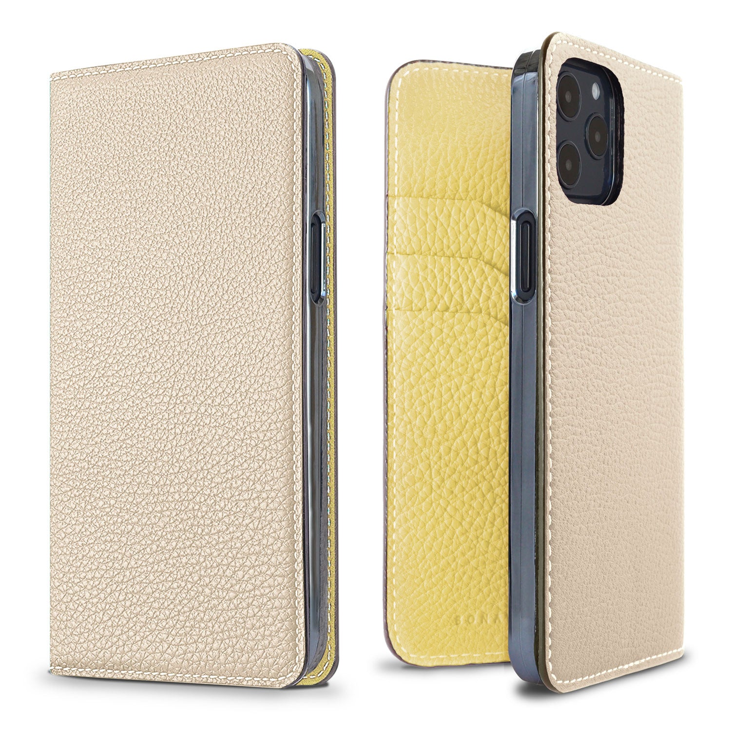 iPhone 12 / 12 Pro Diary Case Shrink Leather (Ivory × Yellow)