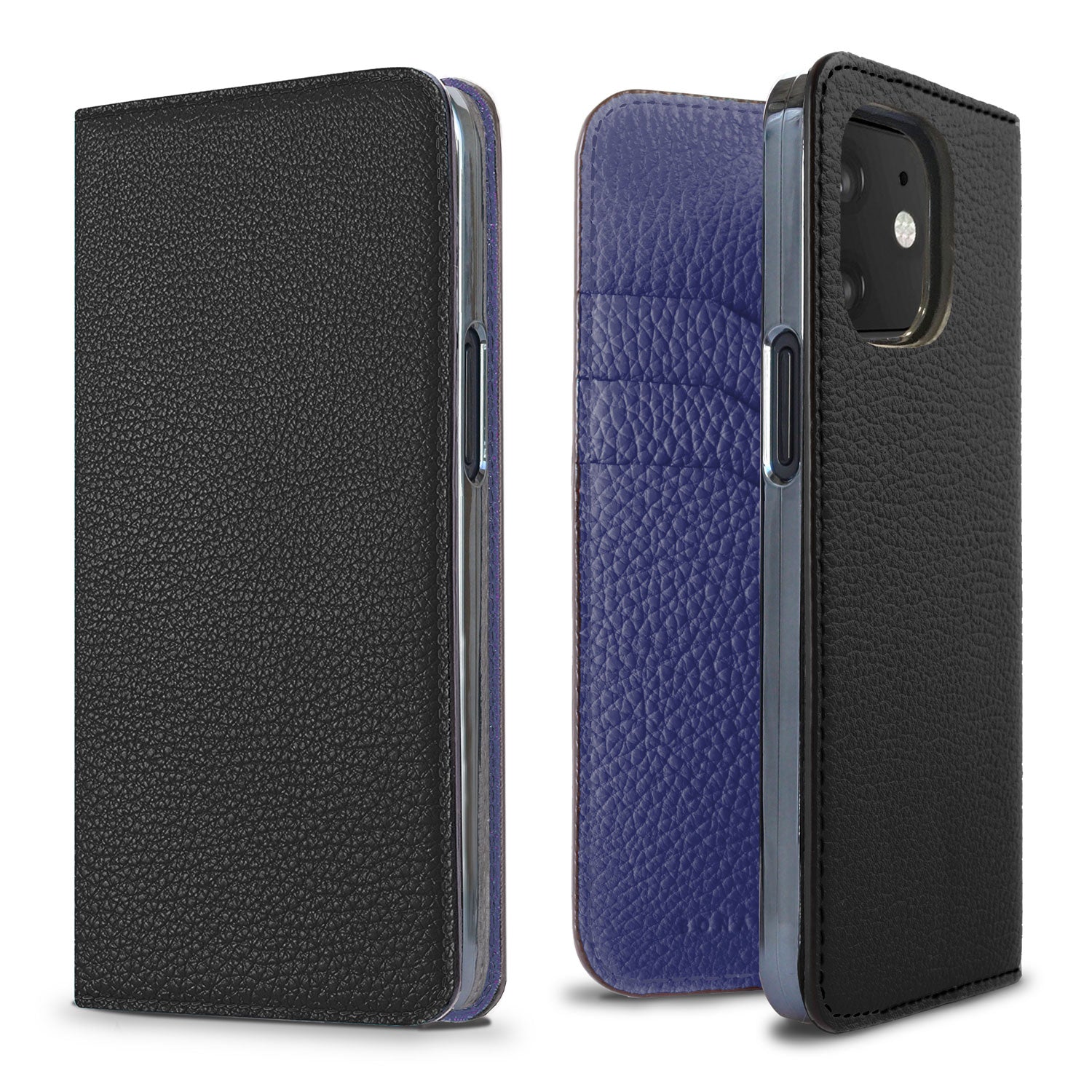 iPhone 12 mini Diary Case Shrink Leather (Black × Electric Blue)