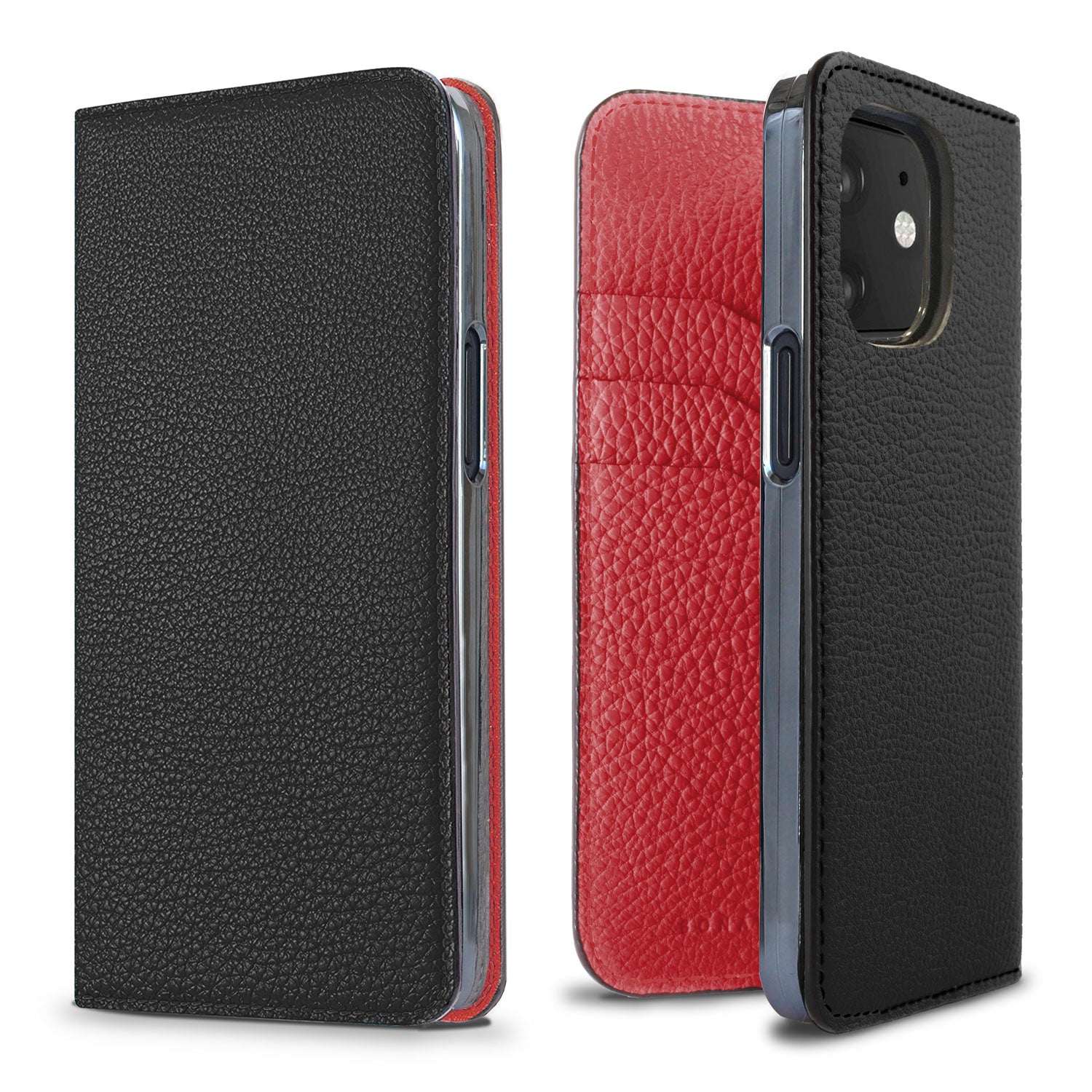 iPhone 12 mini Diary Case Shrink Leather (Black × Red)