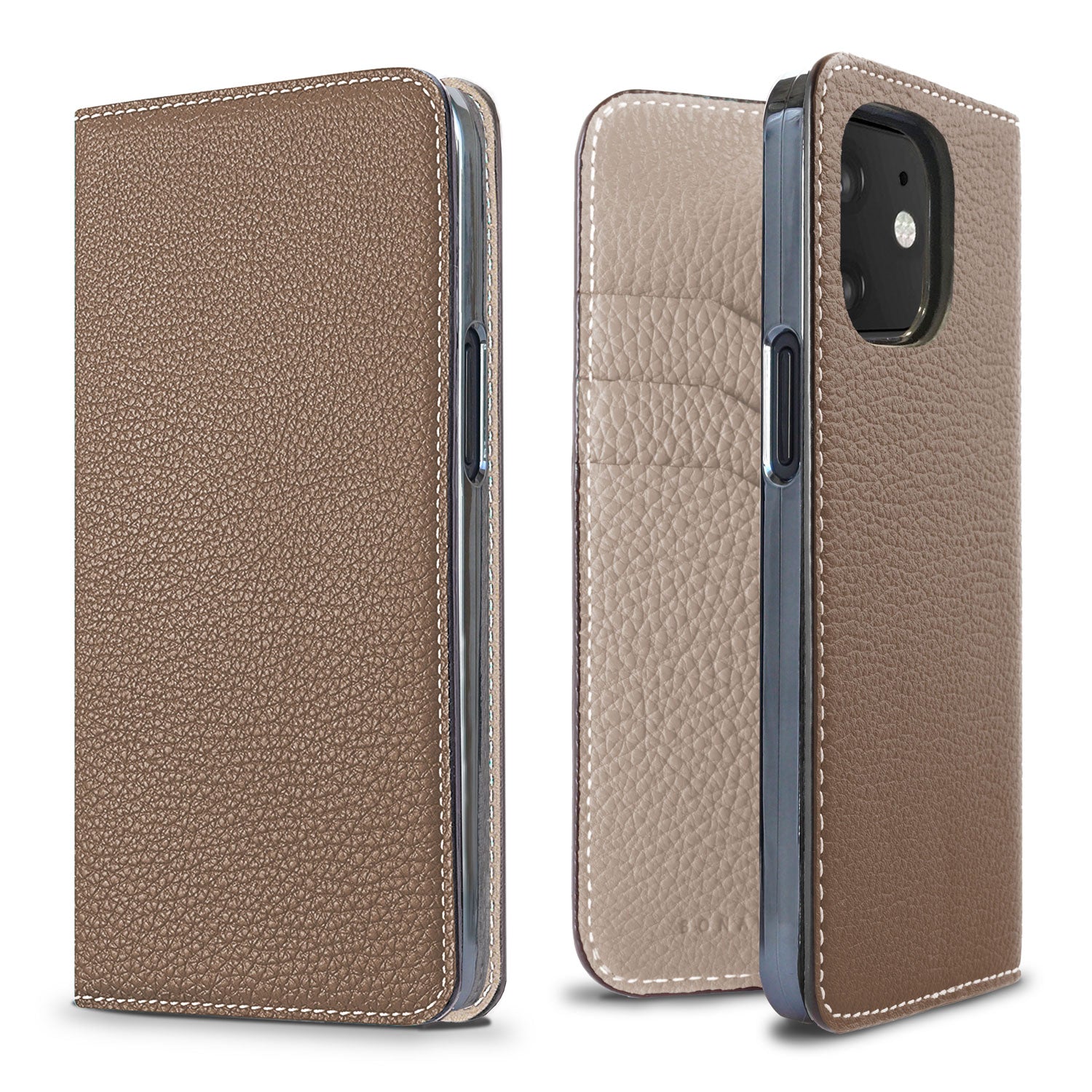 iPhone 12 mini Diary Case Shrink Leather (Etoupe × Greige)