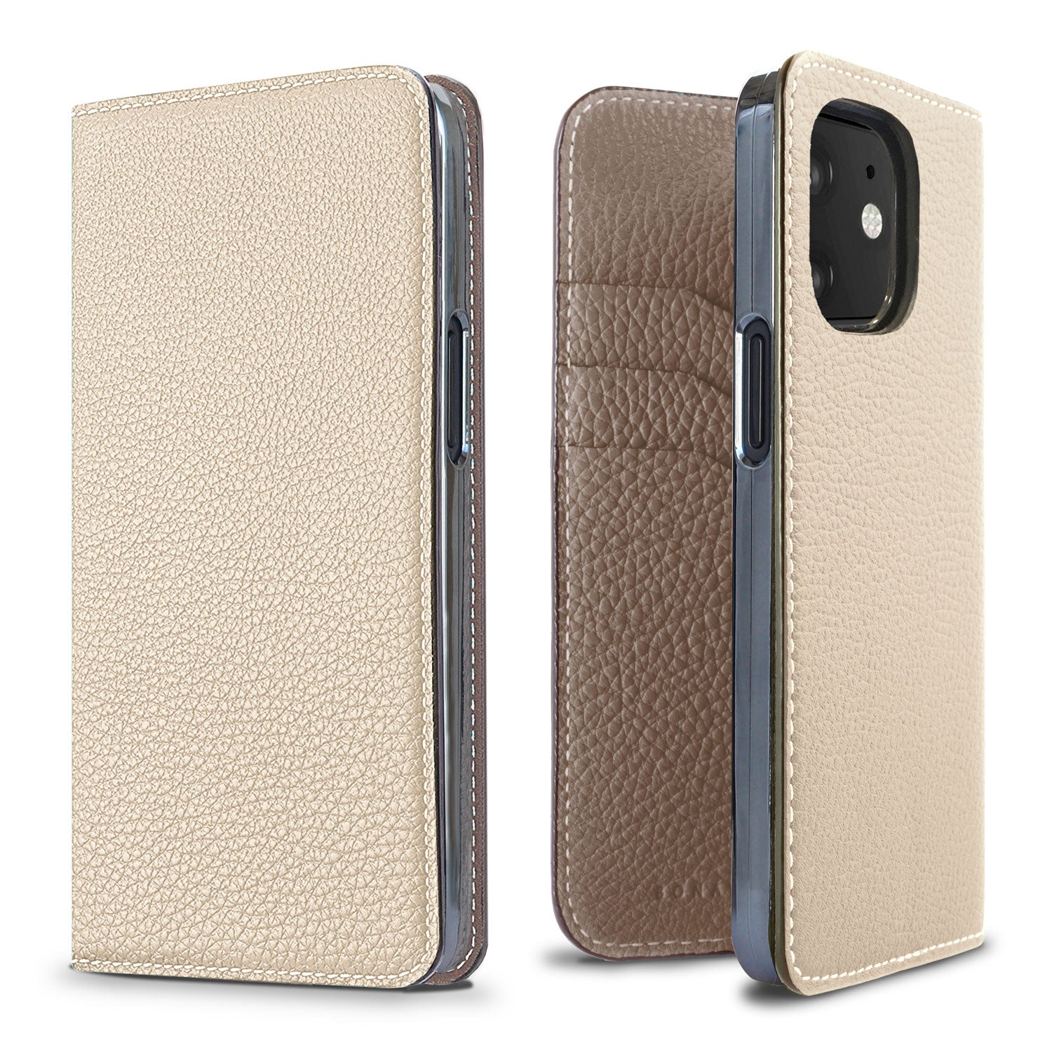 iPhone 12 mini Diary Case Shrink Leather (Ivory × Etoupe)