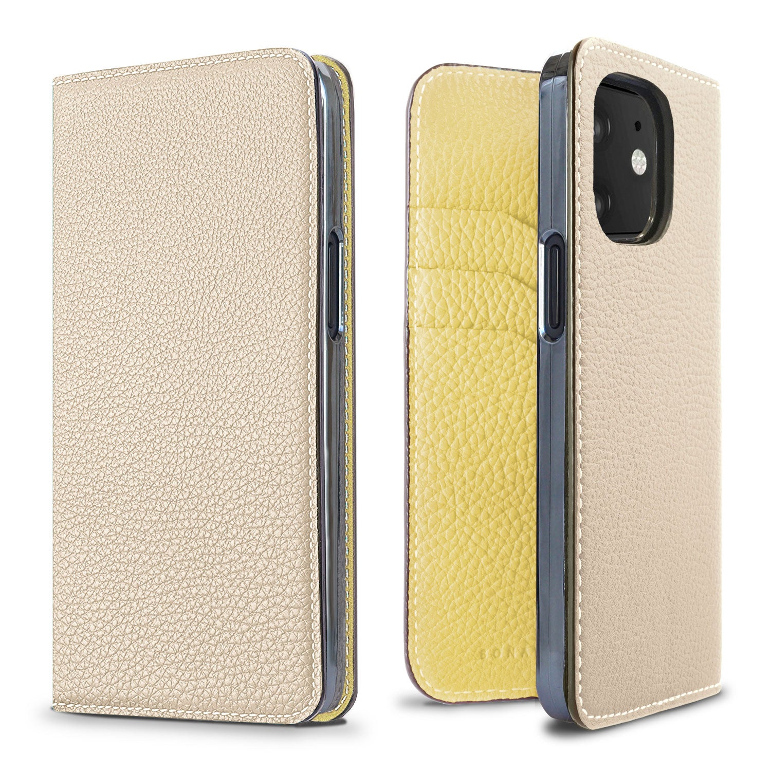 iPhone 12 mini Diary Case Shrink Leather (Ivory × Yellow)