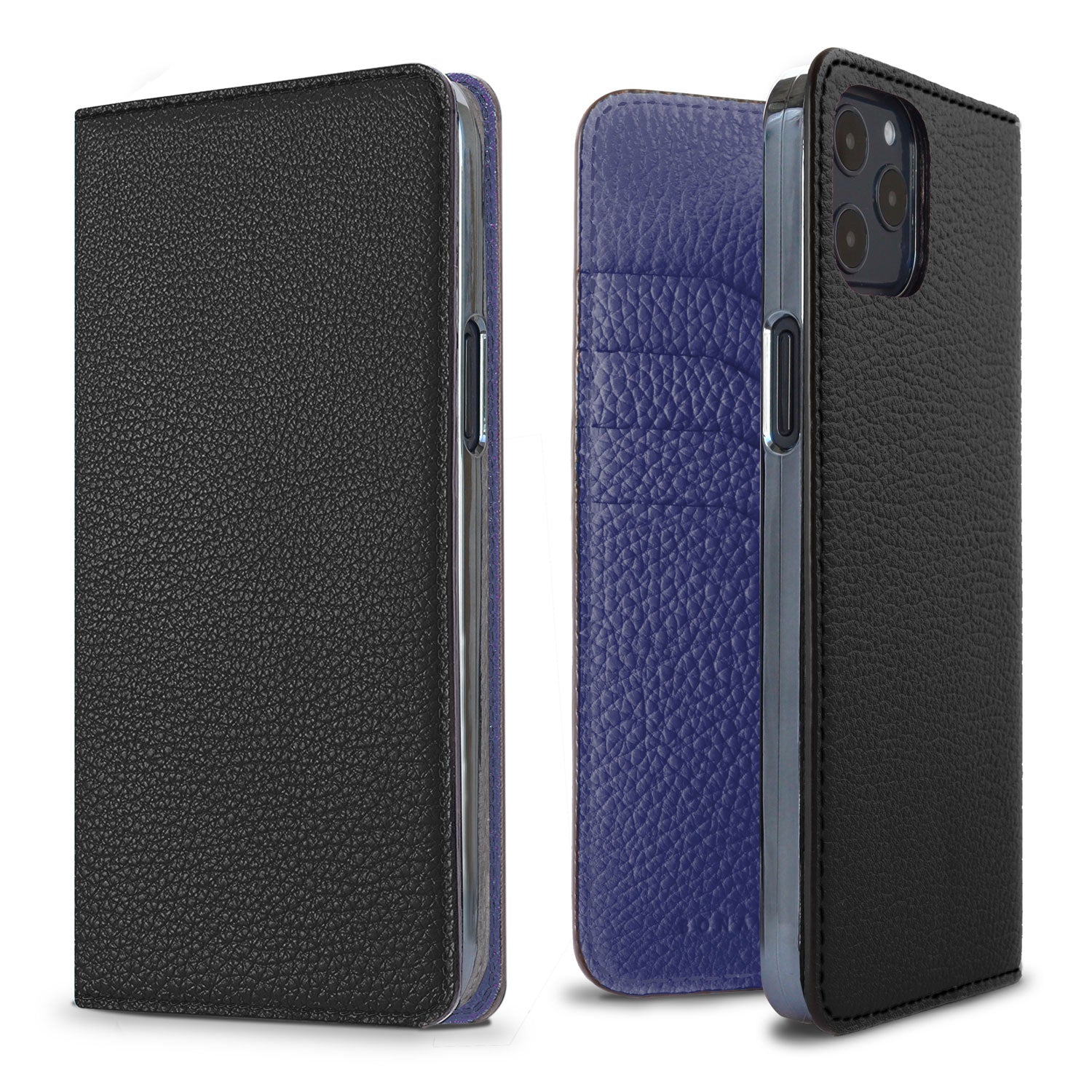 iPhone 12 Pro Max Diary Case Shrink Leather (Black × Electric Blue)