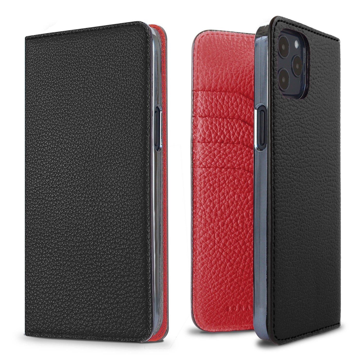 iPhone 12 Pro Max Diary Case Shrink Leather (Black × Red)