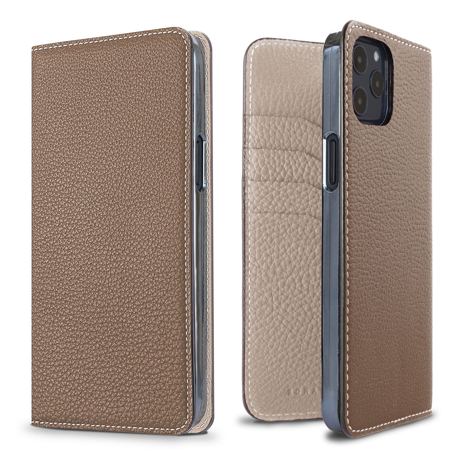 iPhone 12 Pro Max Diary Case Shrink Leather (Etoupe × Greige)