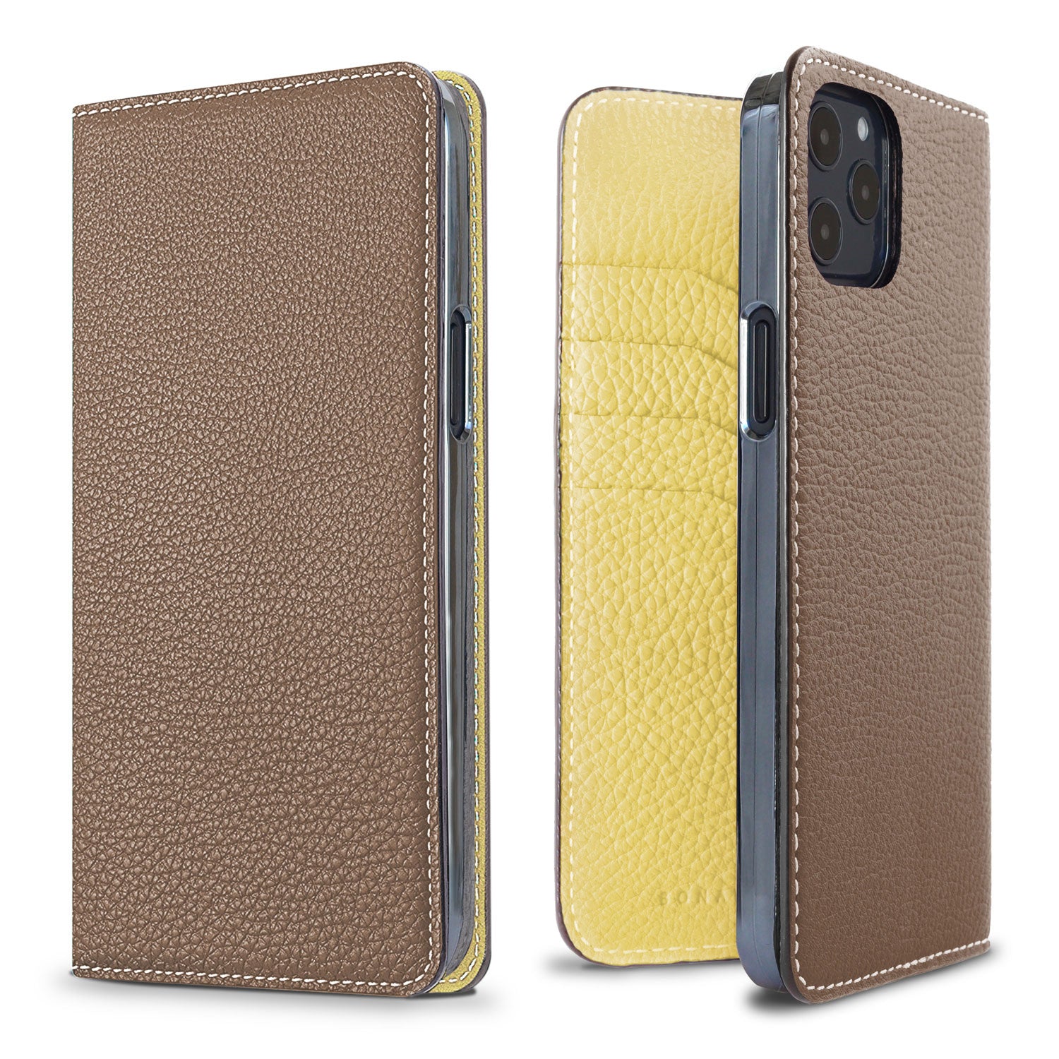 iPhone 12 Pro Max Diary Case Shrink Leather (Etoupe × Yellow)