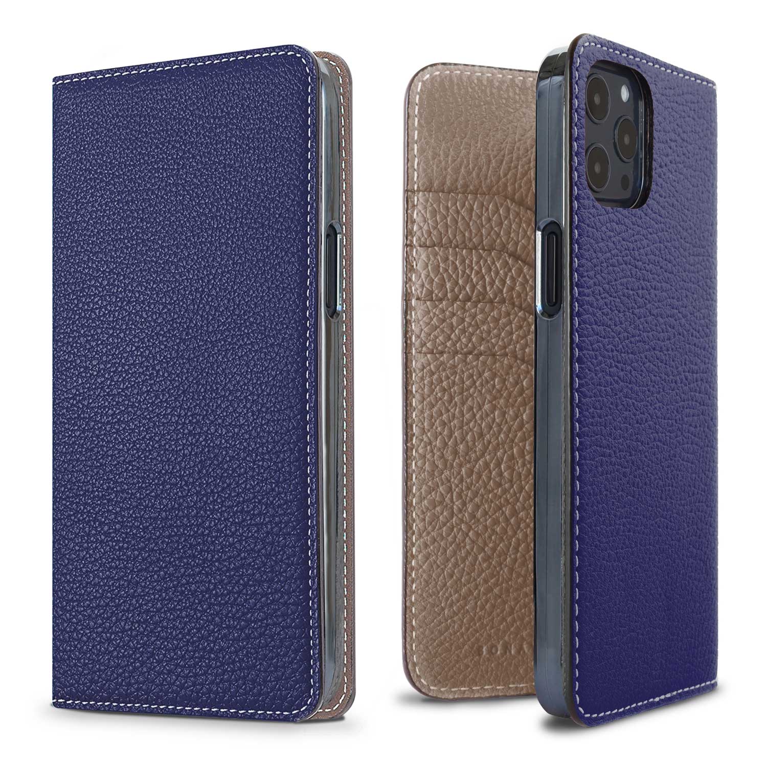 iPhone 12 Pro Max Diary Case Shrink Leather (Indigo Blue × Etoupe)