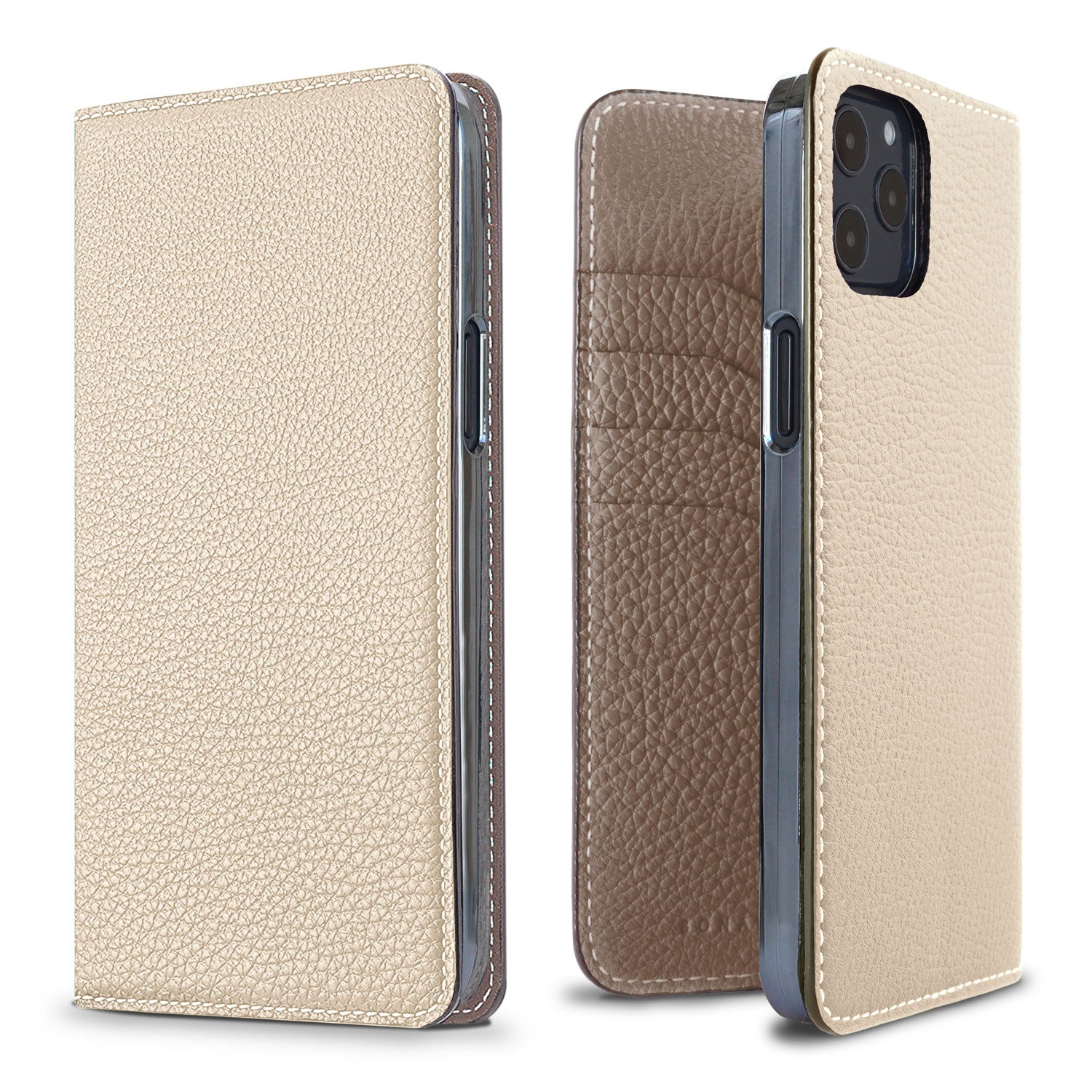 iPhone 12 Pro Max Diary Case Shrink Leather (Ivory × Etoupe)