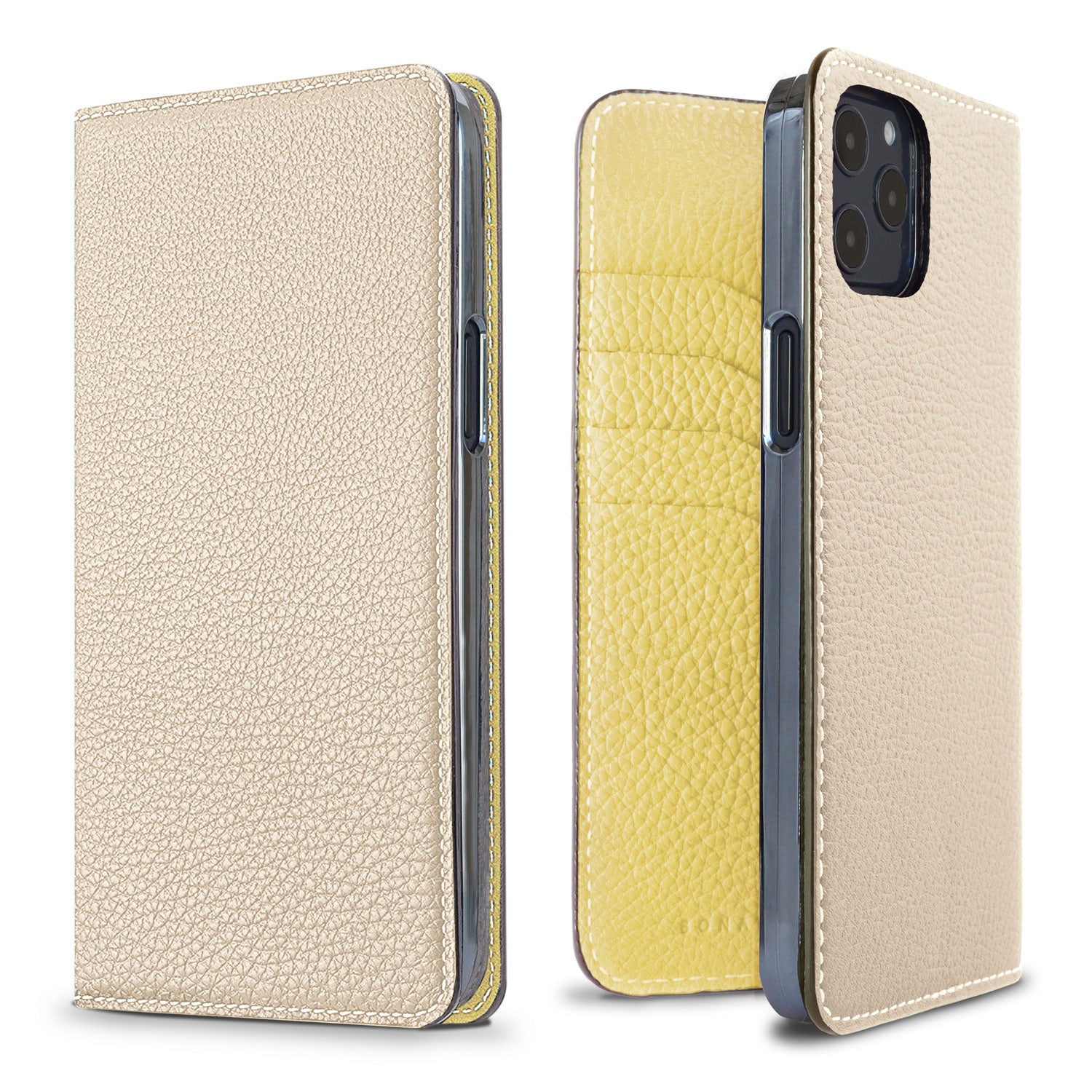 iPhone 12 Pro Max Diary Case Shrink Leather (Ivory × Yellow)