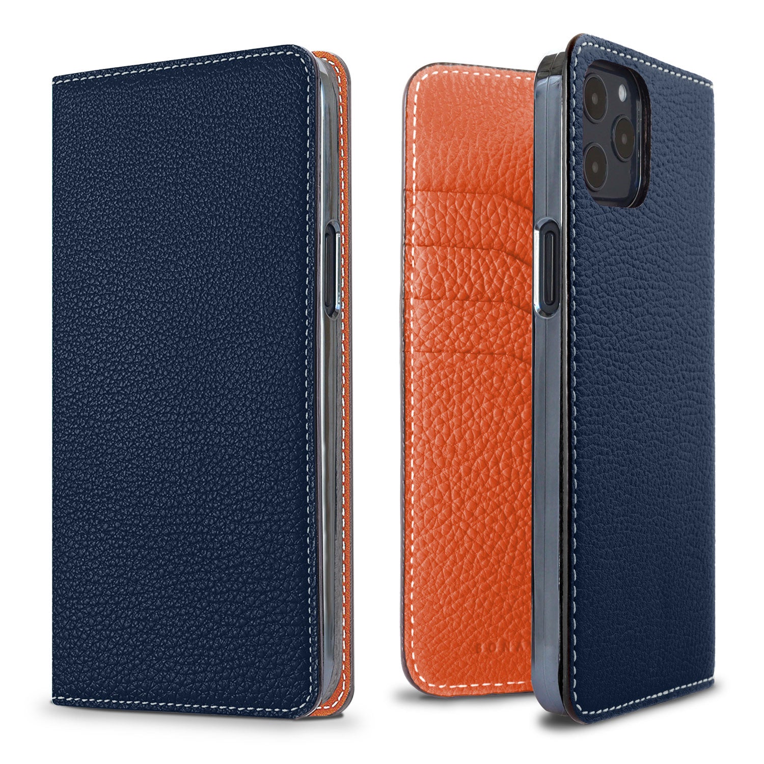 iPhone 12 Pro Max Diary Case Shrink Leather (Navy × Orange)