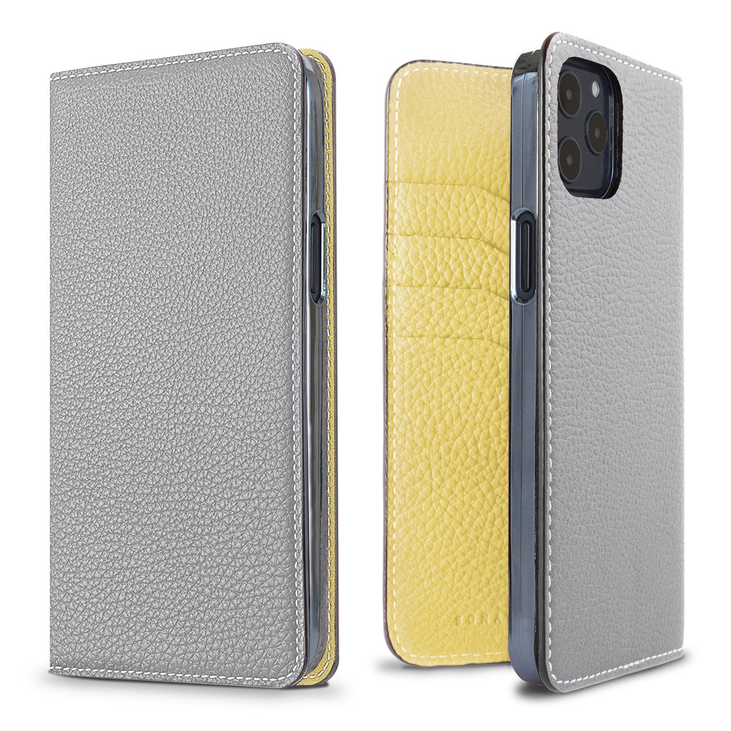 iPhone 12 Pro Max Diary Case Shrink Leather (True Gray × Yellow)