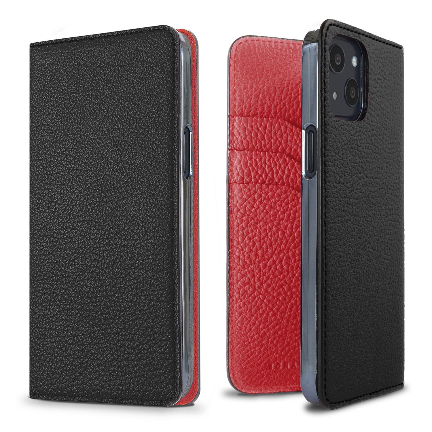 iPhone 13 Diary Case Shrink Leather (Black × Red)