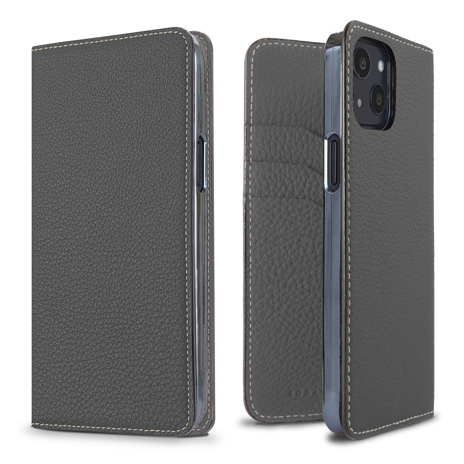 iPhone 13 Diary Case Shrink Leather (Charcoal Gray)