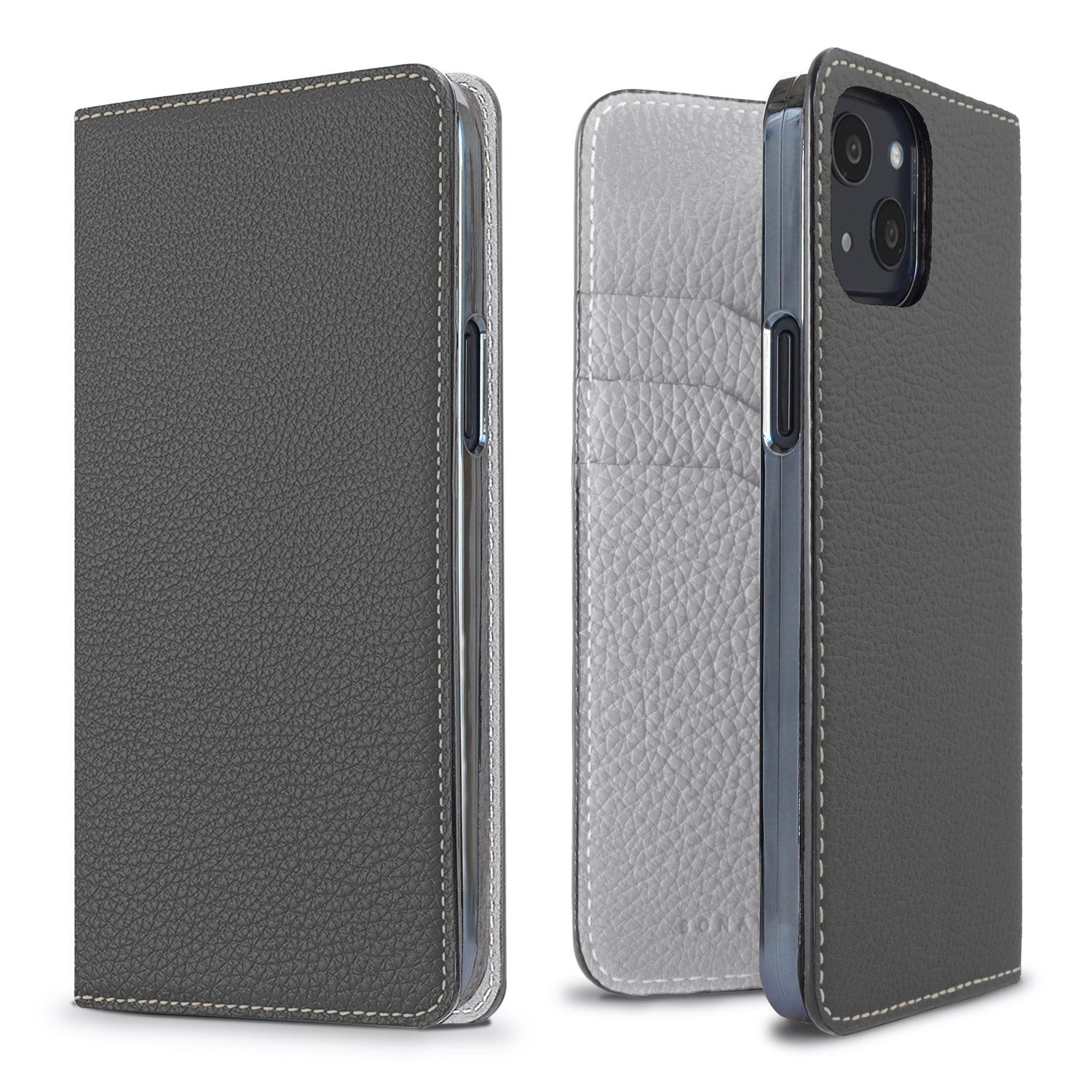 iPhone 13 Diary Case Shrink Leather (Charcoal Gray × True Gray)
