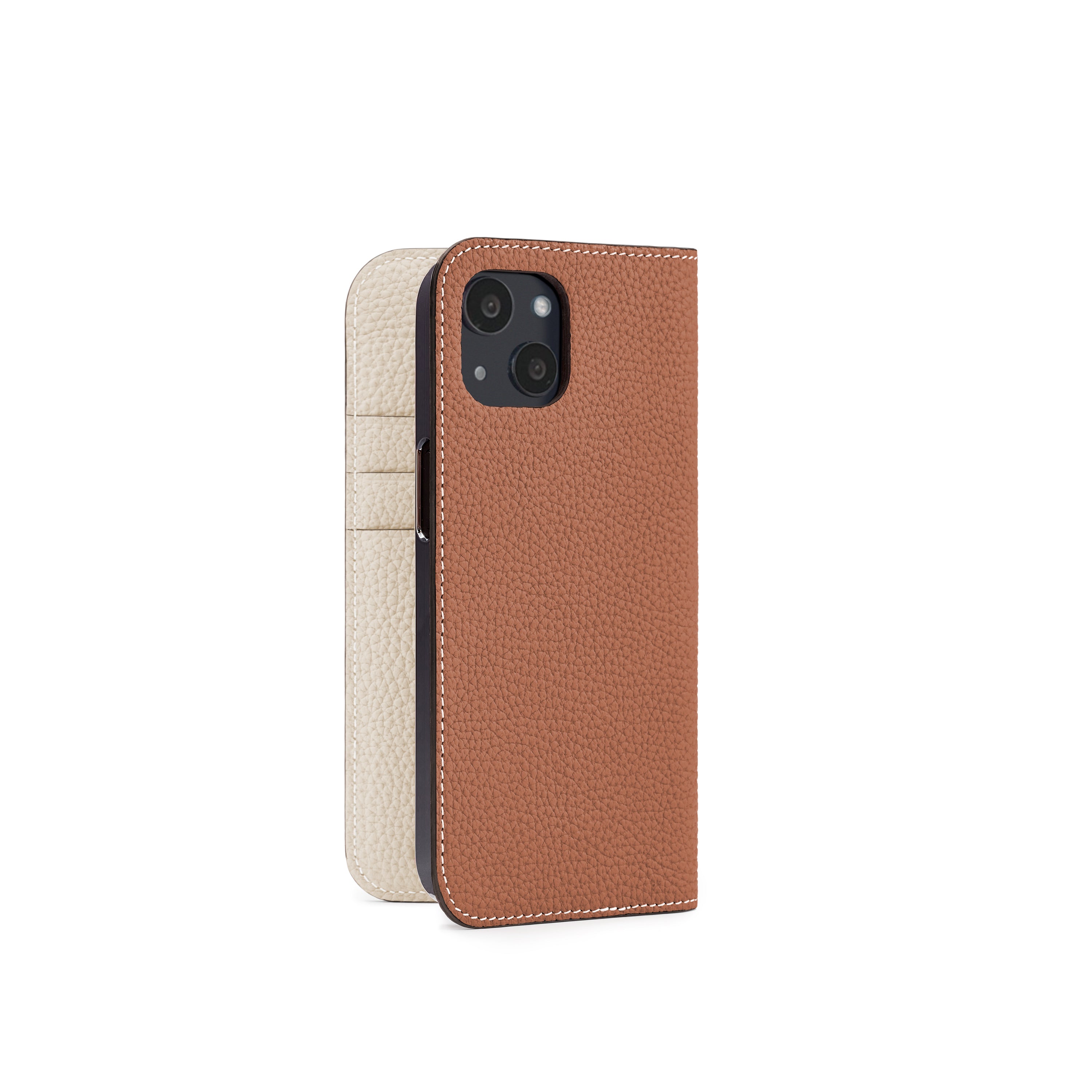 iPhone 13 Diary Case Shrink Leather (Camel × Ivory)