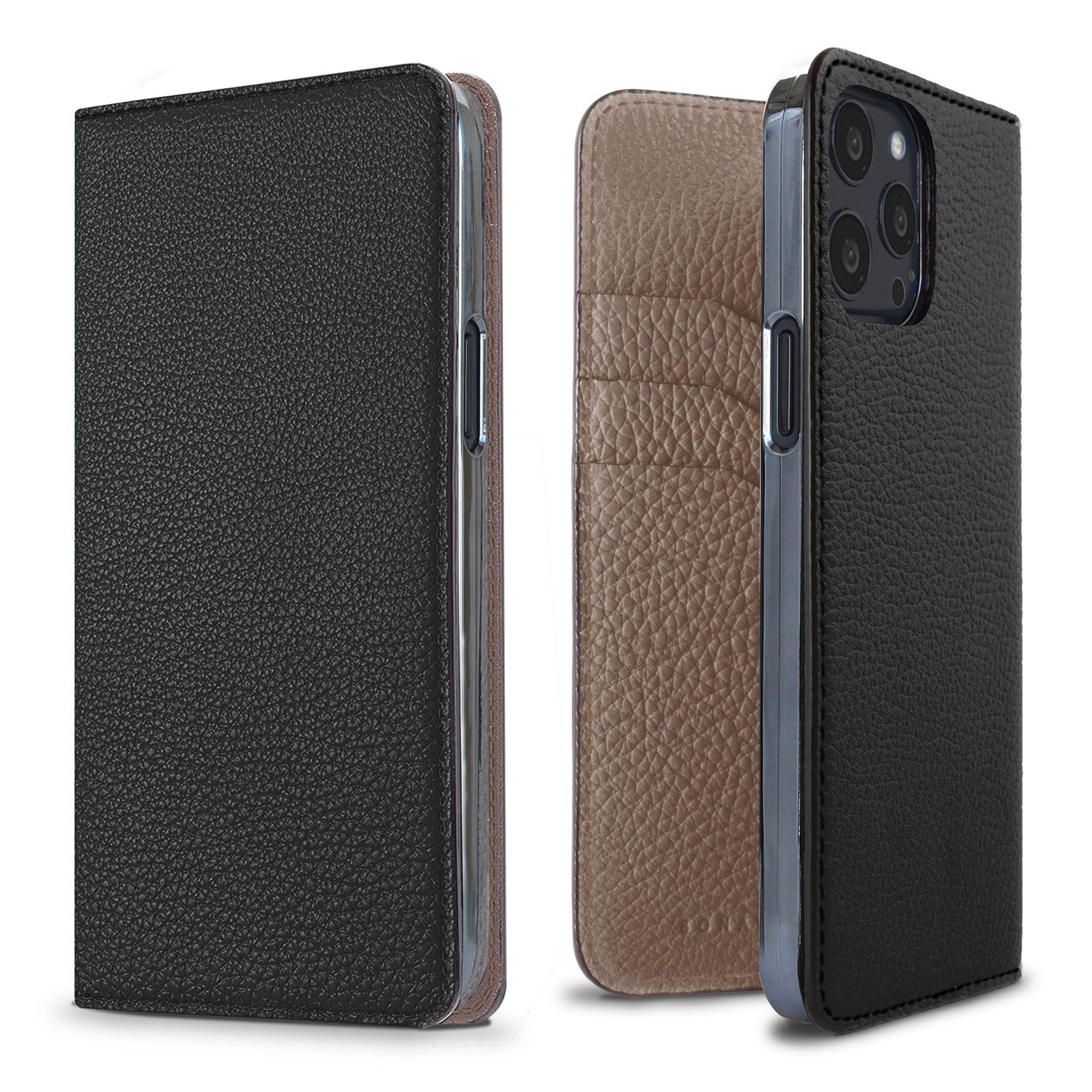 iPhone 13 Pro Diary Case Shrink Leather (Black × Etoupe)