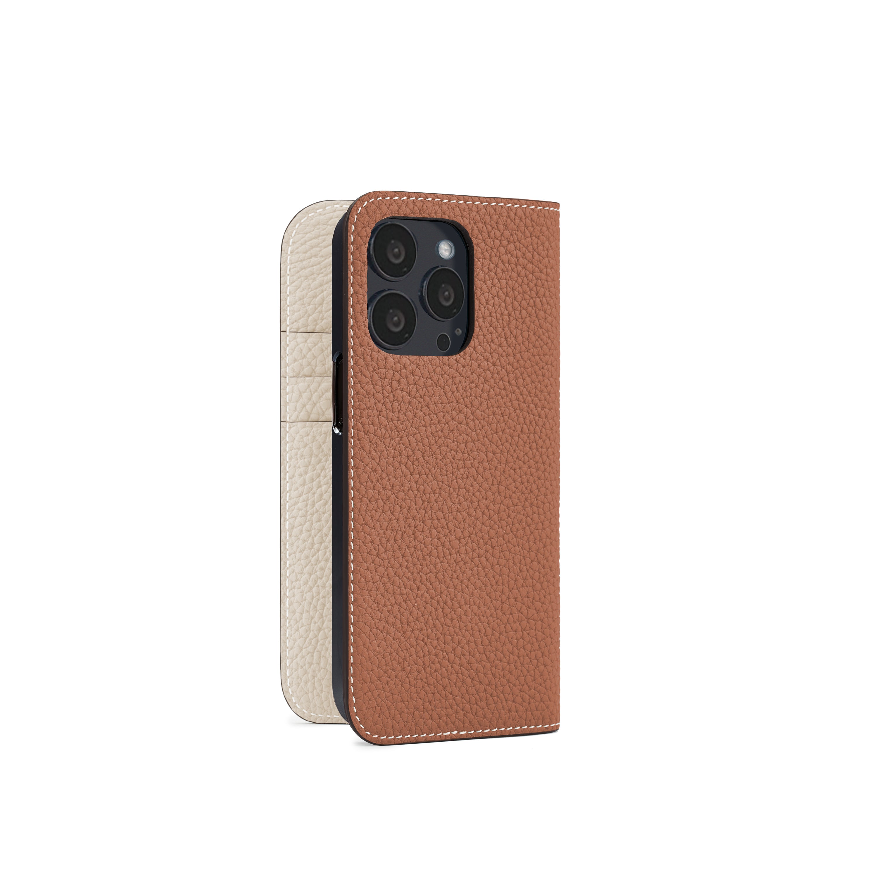 iPhone 13 Pro Diary Case Shrink Leather (Camel × Ivory)
