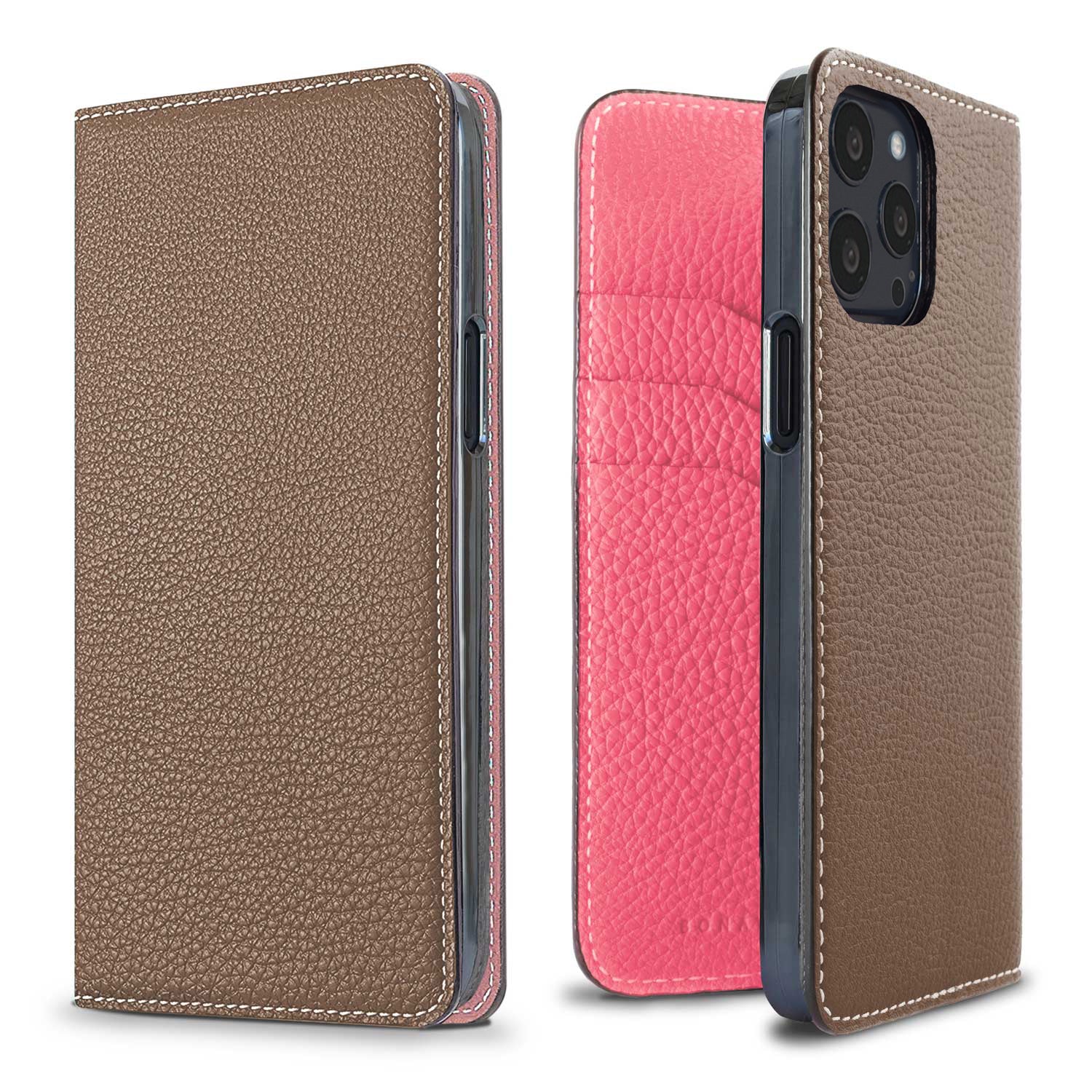 iPhone 13 Pro Diary Case Shrink Leather (Etoupe × Azalee Pink)
