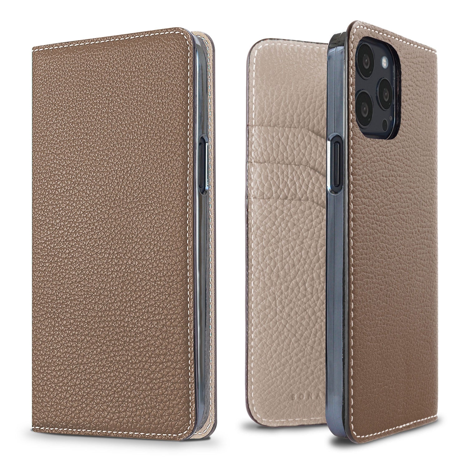 iPhone 13 Pro Diary Case Shrink Leather (Etoupe × Greige)