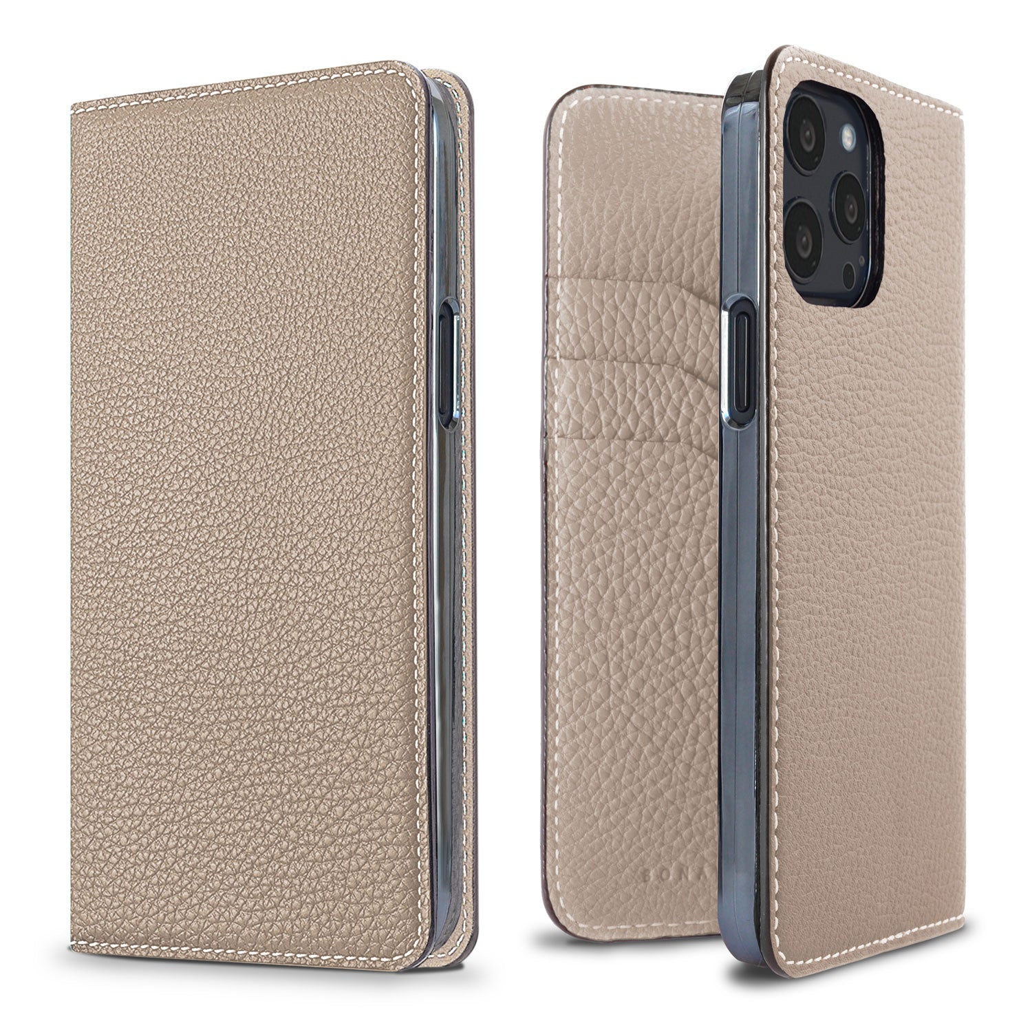 iPhone 13 Pro Diary Case Shrink Leather (Greige)