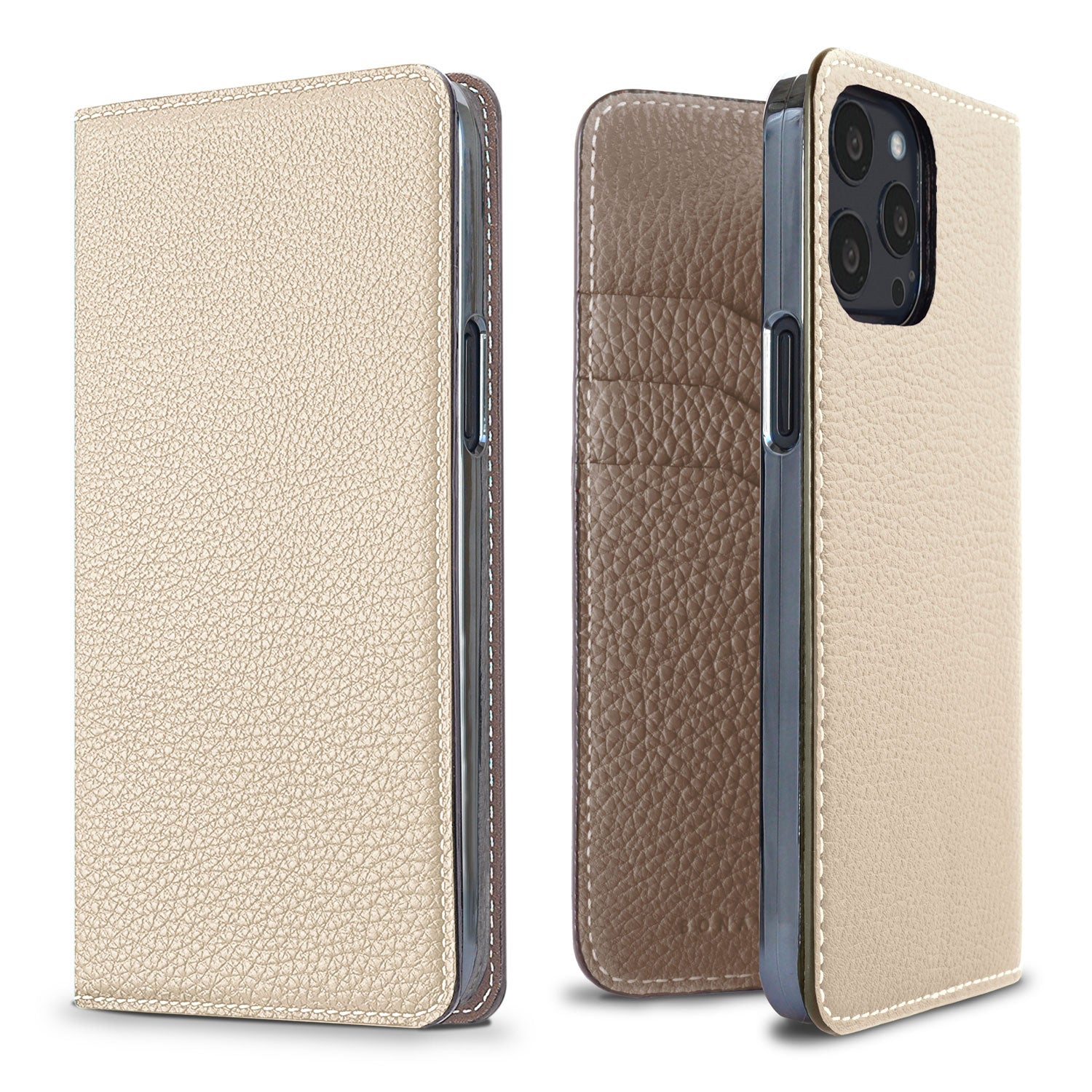 iPhone 13 Pro Diary Case Shrink Leather (Ivory × Etoupe)