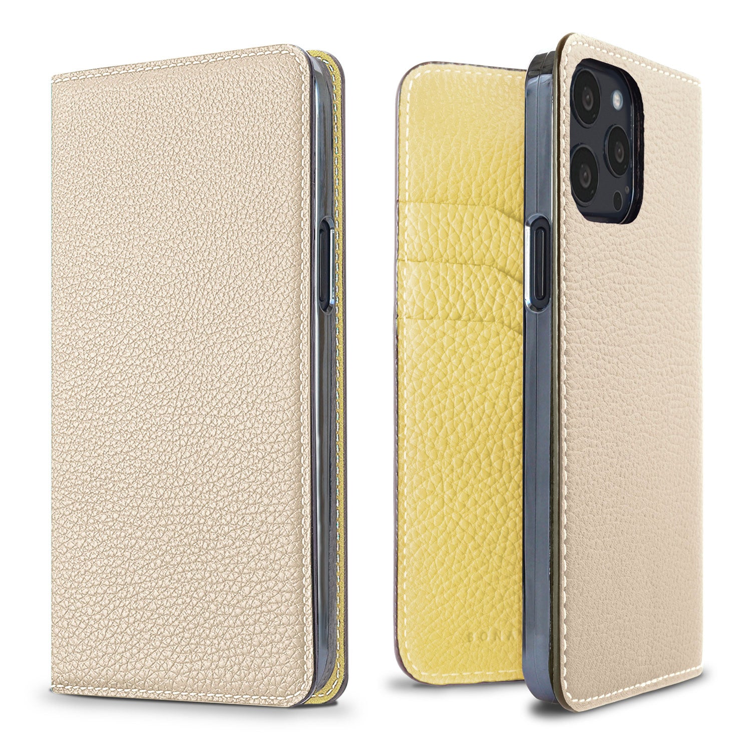 iPhone 13 Pro Diary Case Shrink Leather (Ivory × Yellow)