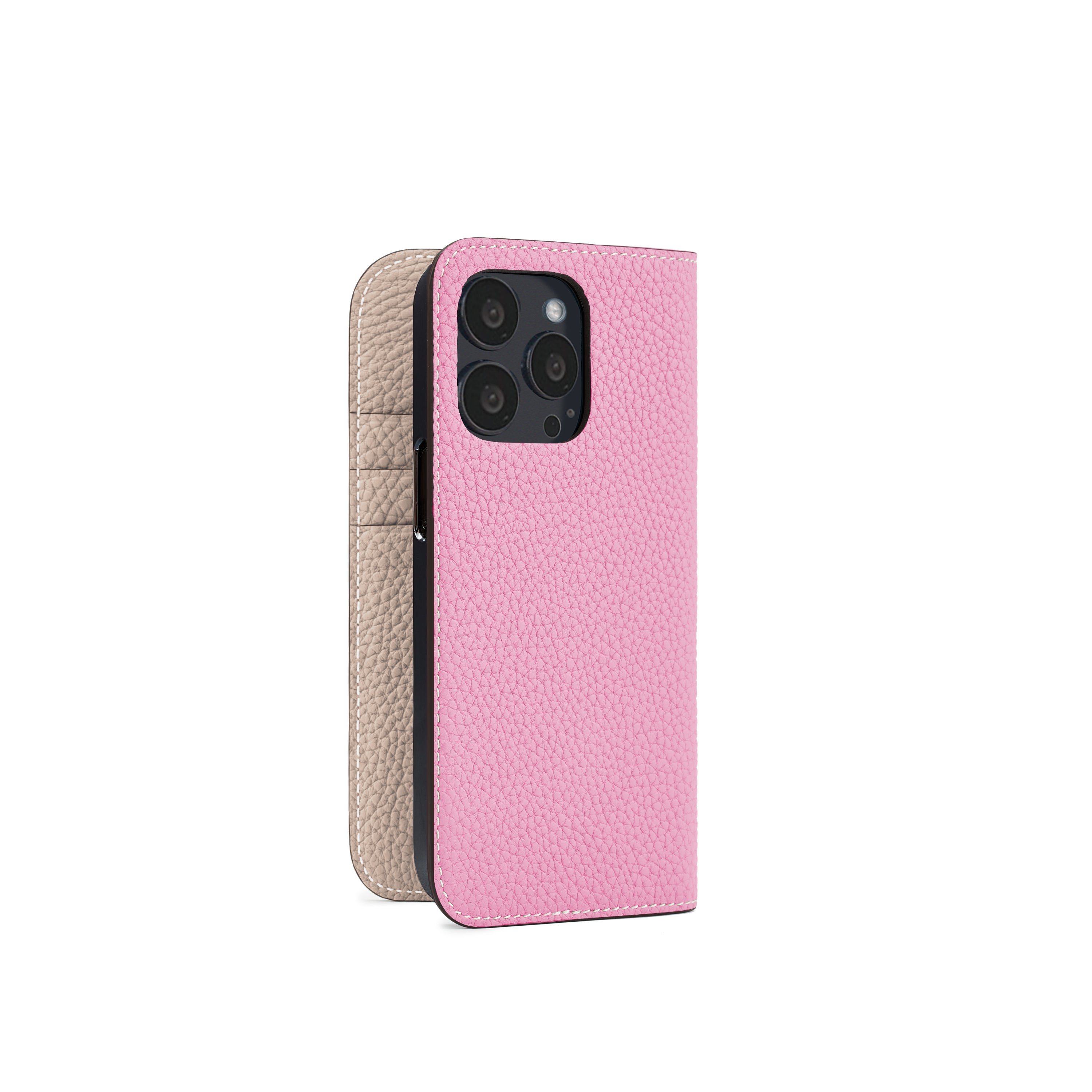 iPhone 13 Pro Diary Case Shrink Leather (Taffy Pink × Greige)