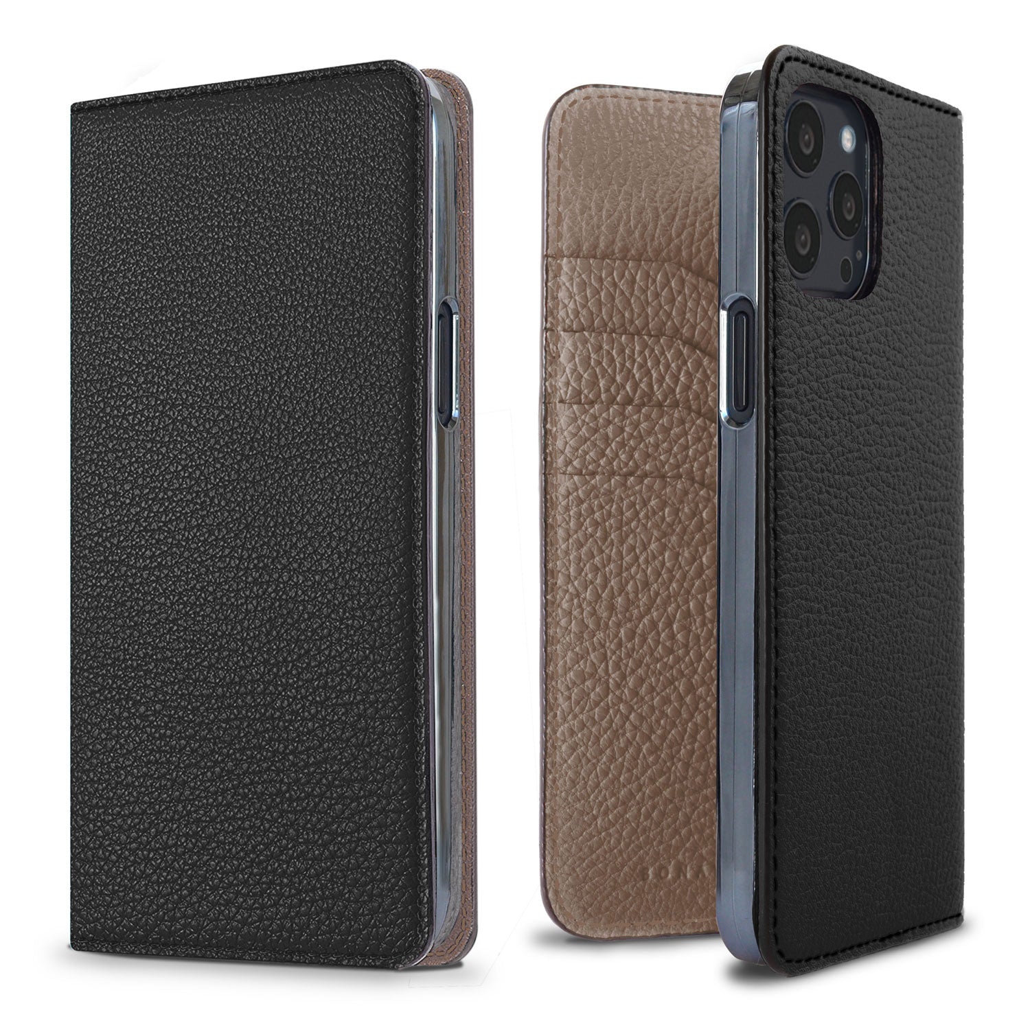 iPhone 13 Pro Max Diary Case Shrink Leather (Black × Etoupe)