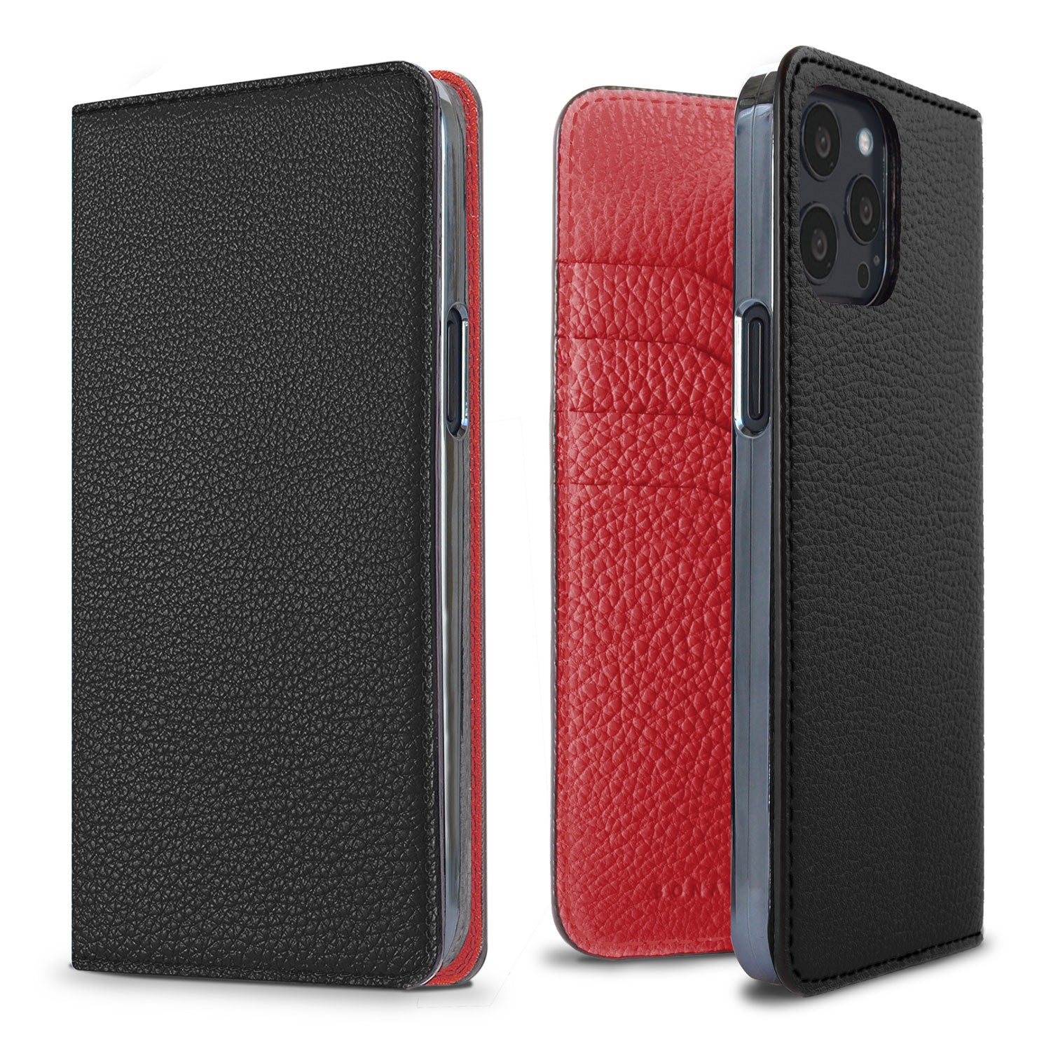 iPhone 13 Pro Max Diary Case Shrink Leather (Black × Red)