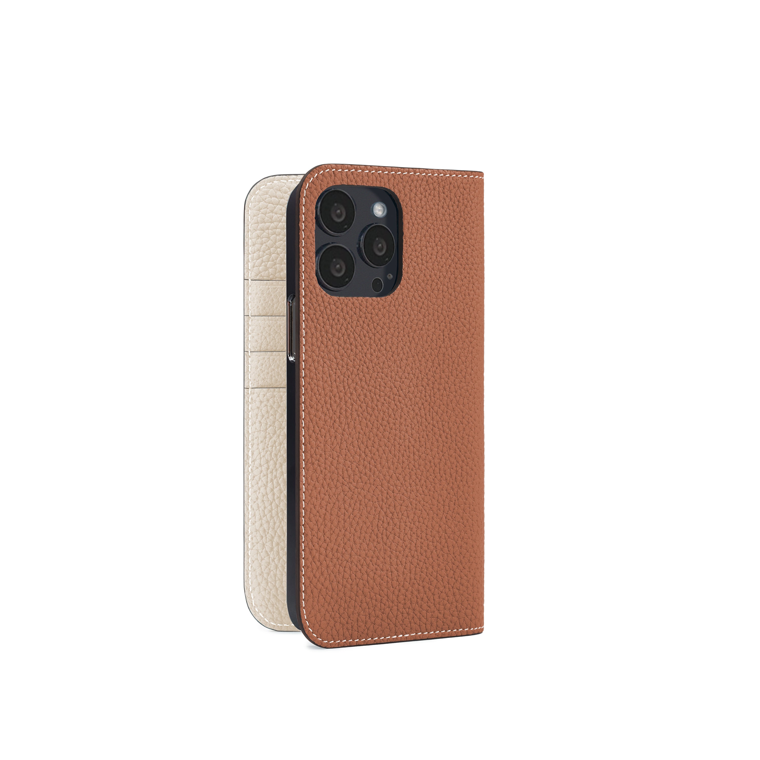 iPhone 13 Pro Max Diary Case Shrink Leather (Camel × Ivory)