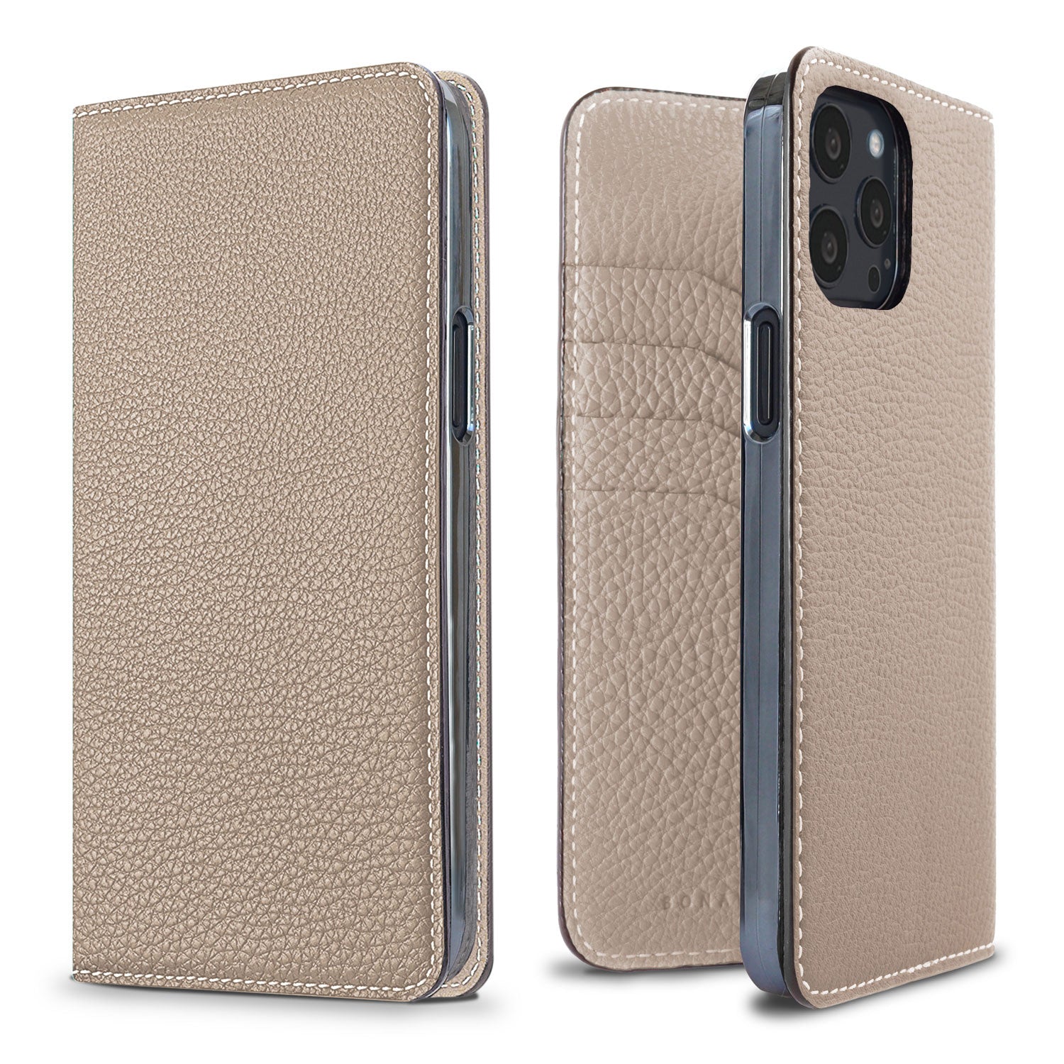 iPhone 13 Pro Max Diary Case Shrink Leather (Greige)