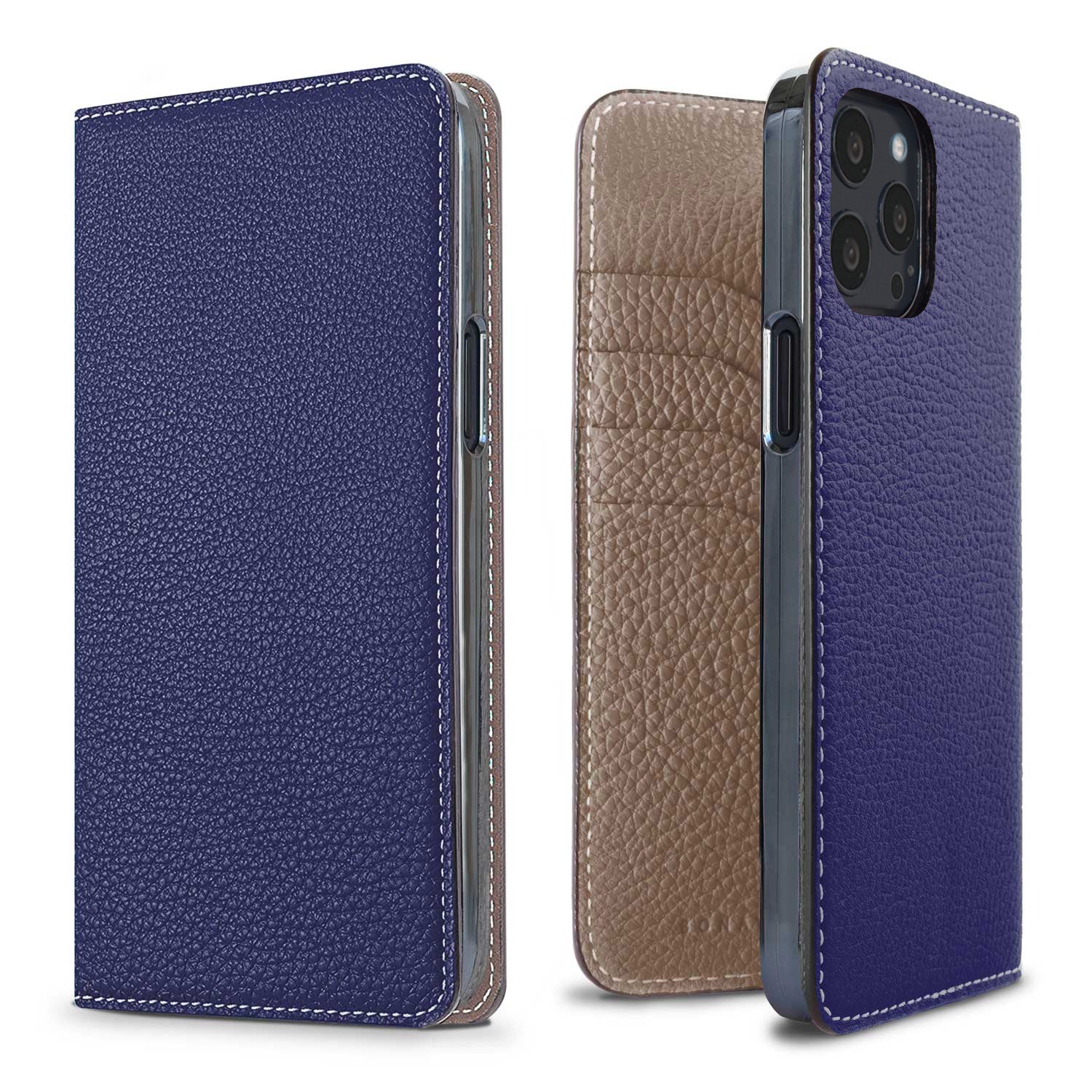 iPhone 13 Pro Max Diary Case Shrink Leather (Indigo Blue × Etoupe)