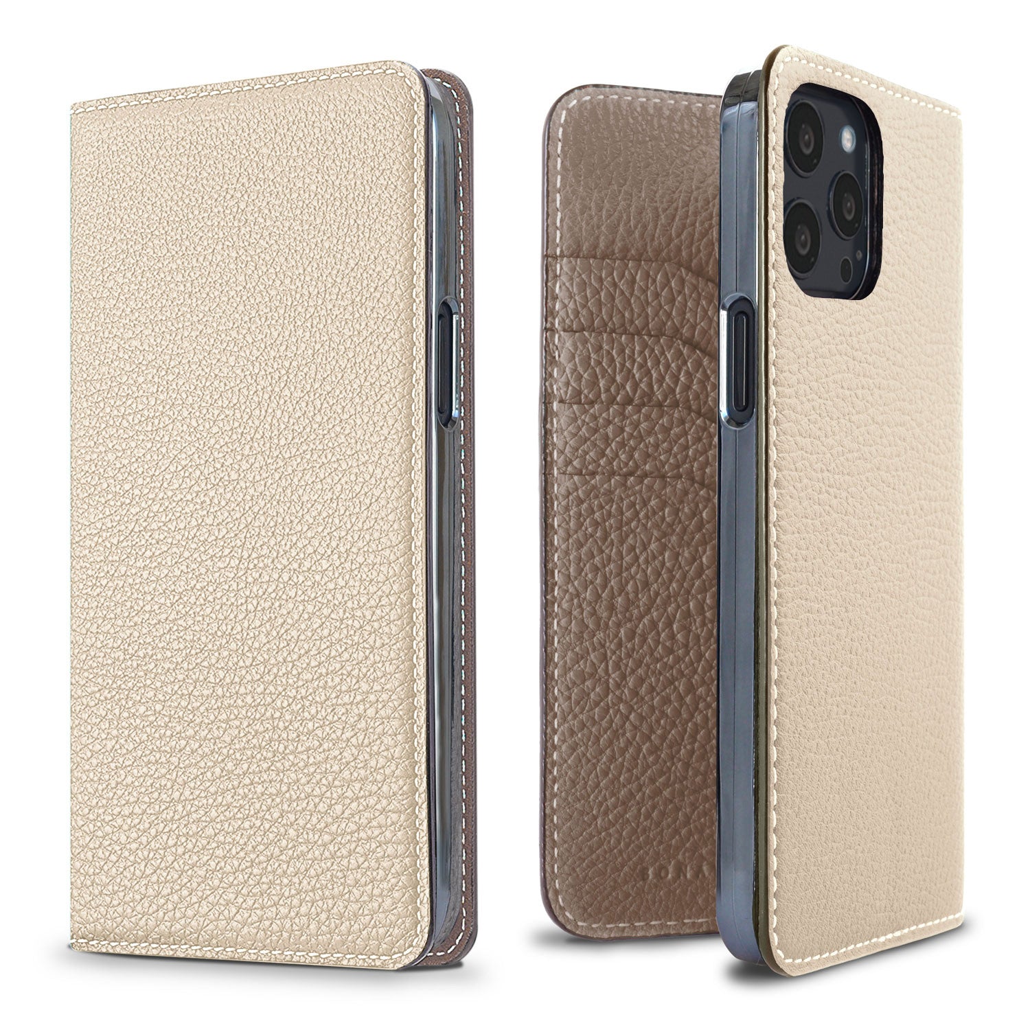 iPhone 13 Pro Max Diary Case Shrink Leather (Ivory × Etoupe)