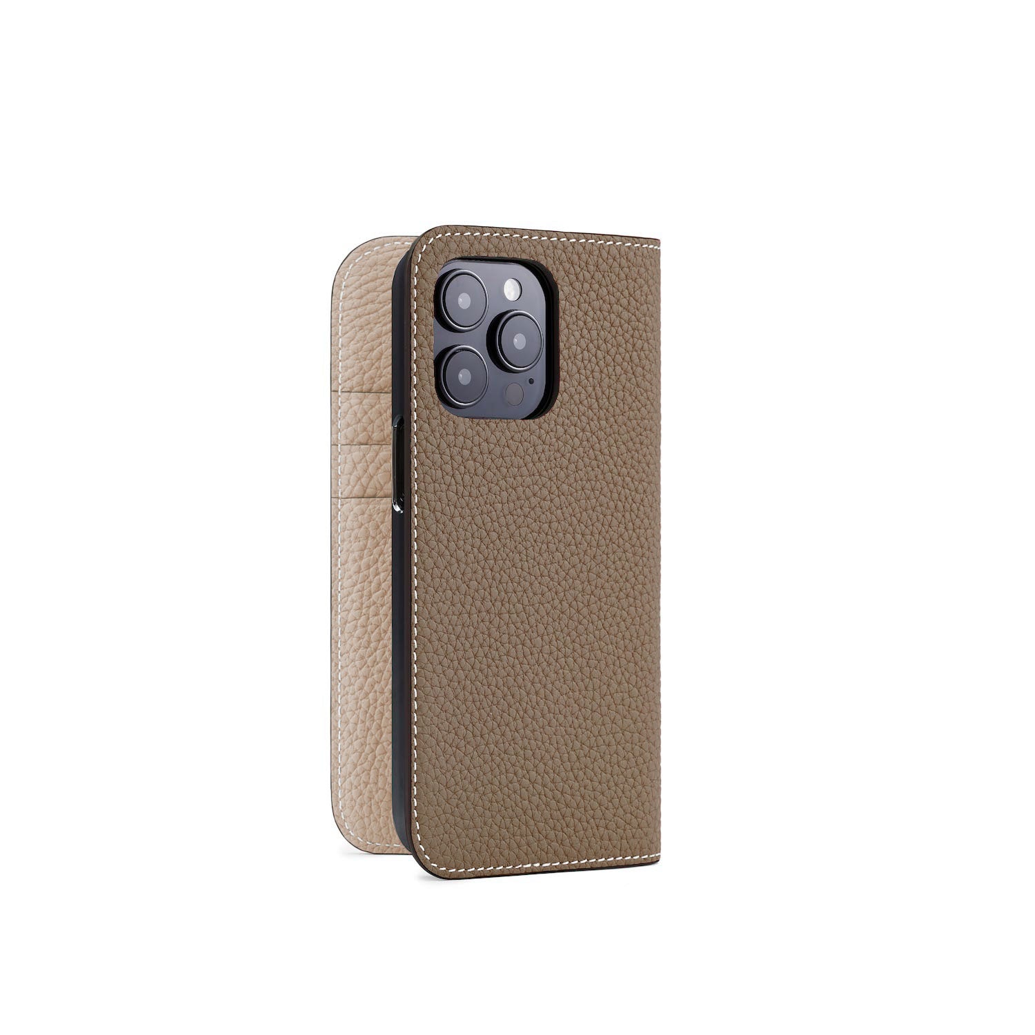 iPhone 14 Pro Diary Case Shrink Leather (Etoupe × Greige)