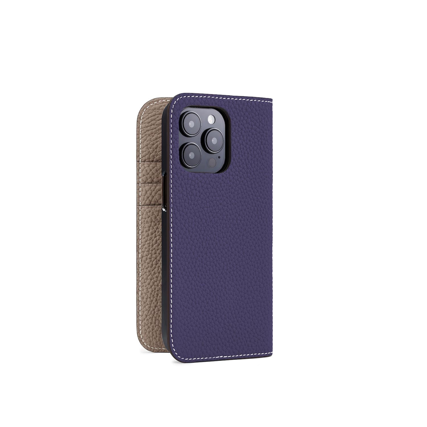 iPhone 14 Pro Diary Case Shrink Leather (Indigo Blue × Etoupe)