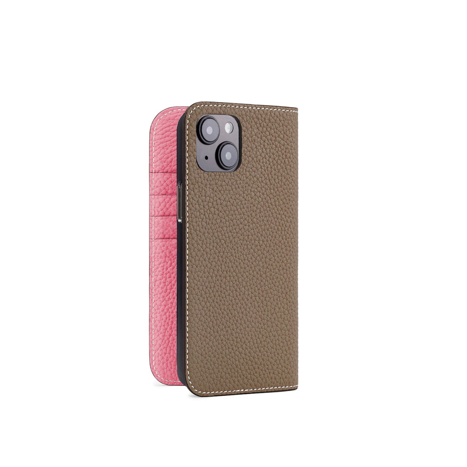 iPhone 14 Plus Diary Case Shrink Leather (Etoupe × Azalee Pink)