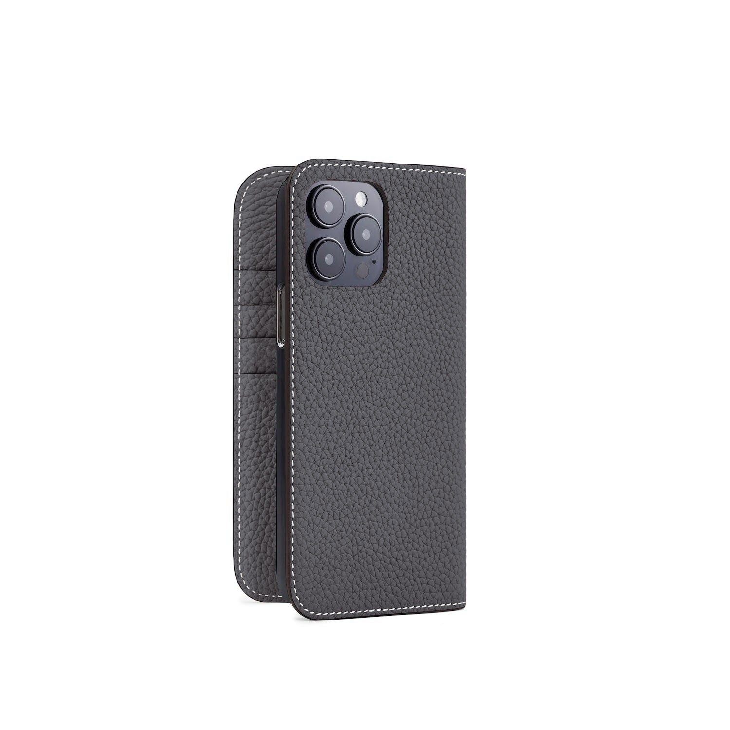 iPhone 14 Pro Max Diary Case Shrink Leather (Charcoal Gray)