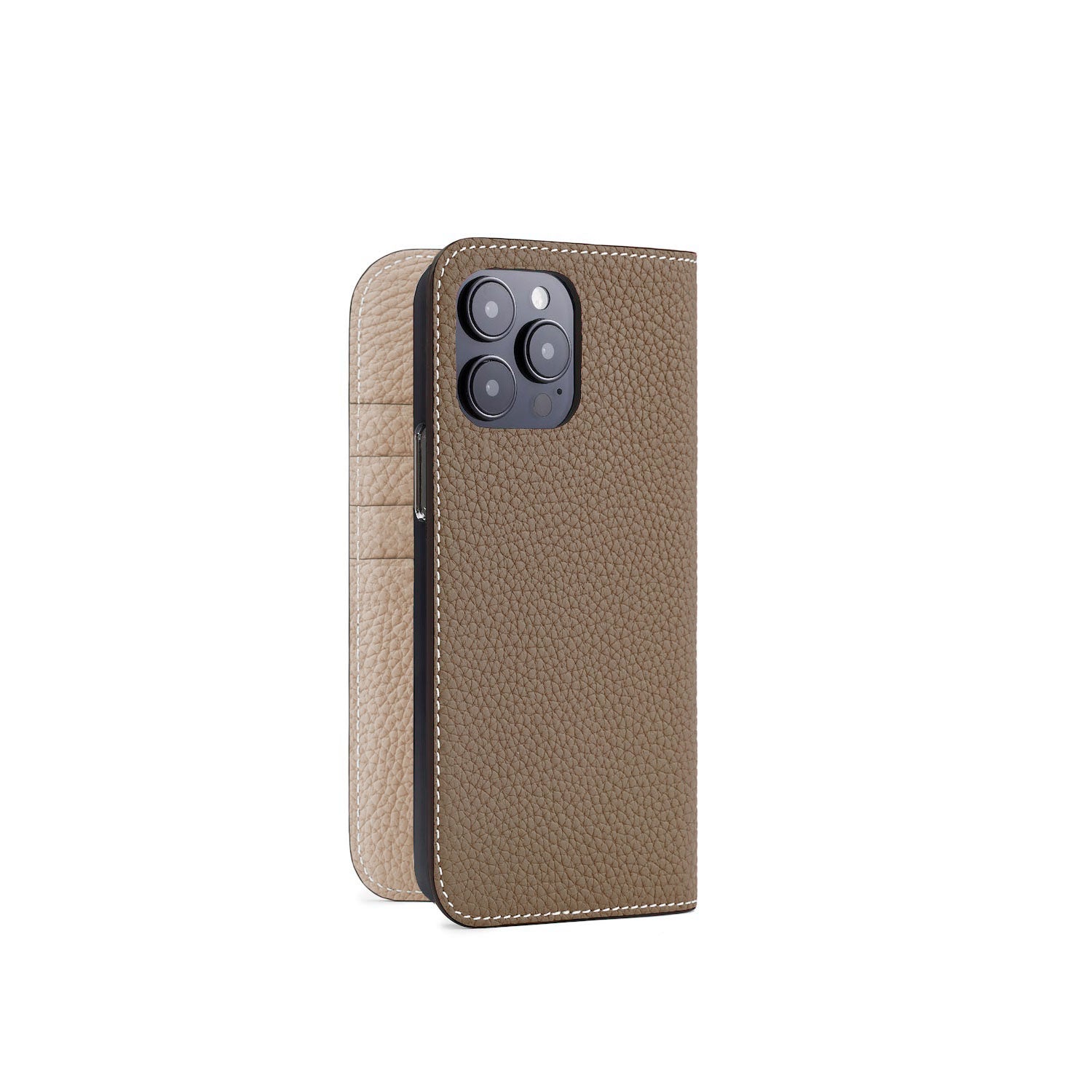 iPhone 14 Pro Max Diary Case Shrink Leather (Etoupe × Greige)