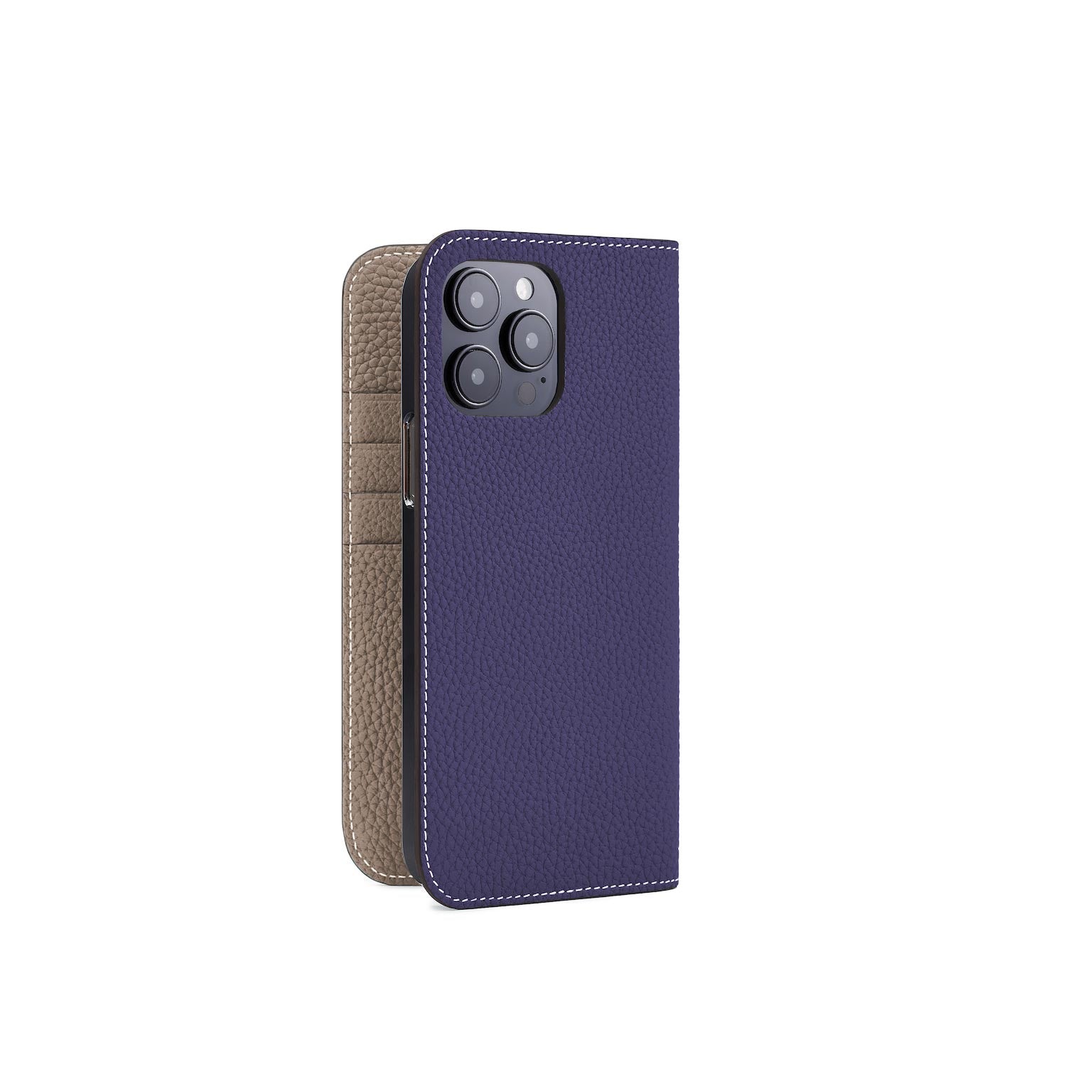 iPhone 14 Pro Max Diary Case Shrink Leather (Indigo Blue × Etoupe)