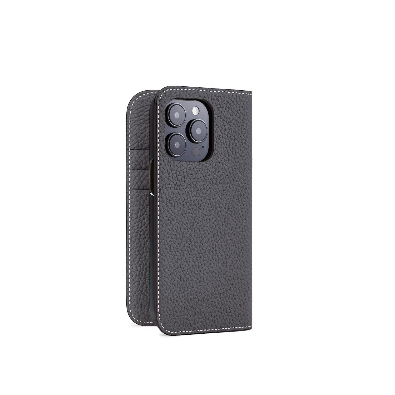 iPhone 15 Pro Diary Case Shrink Leather (Charcoal Gray)