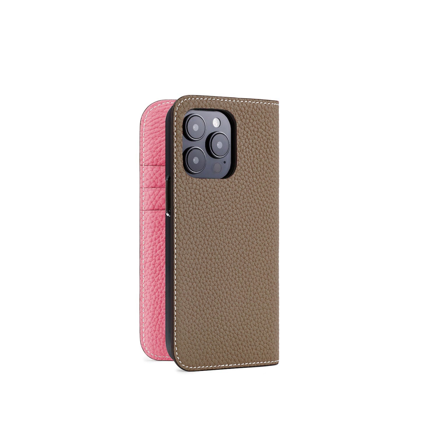 iPhone 15 Pro Diary Case Shrink Leather (Etoupe × Azalee Pink)
