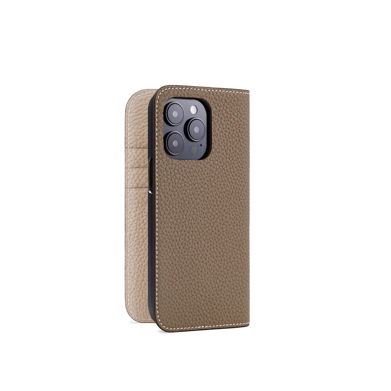 iPhone 15 Pro Diary Case Shrink Leather (Etoupe × Greige)