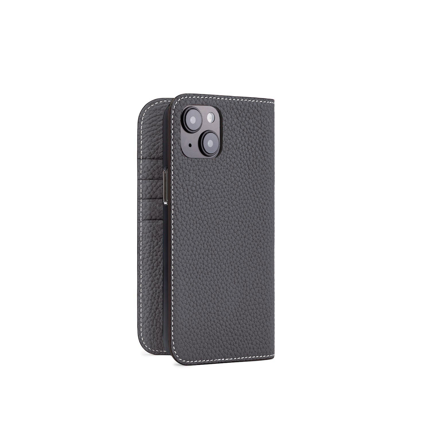 iPhone 15 Plus Diary Case Shrink Leather (Charcoal Gray)