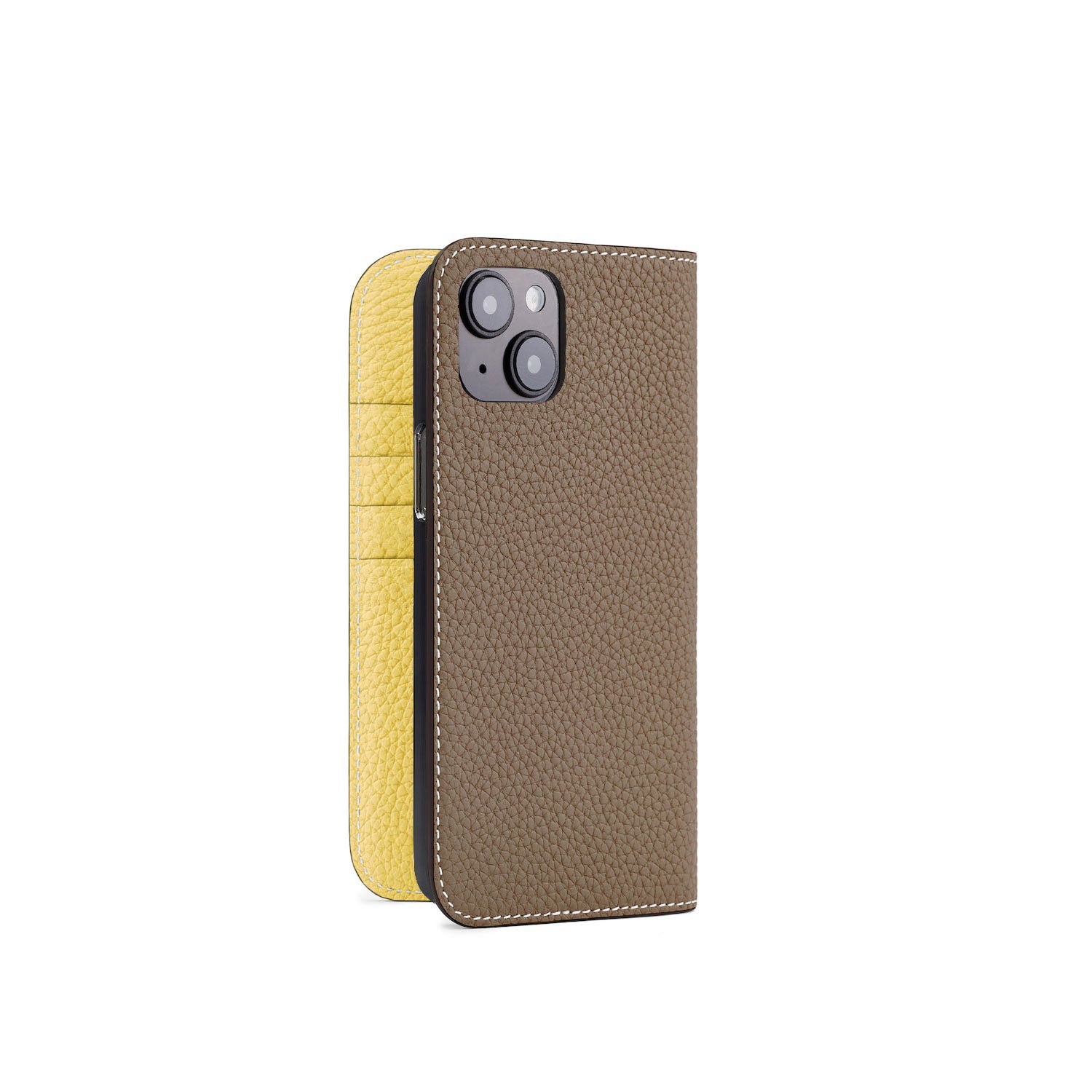 iPhone 15 Plus Diary Case Shrink Leather (Etoupe × Yellow)
