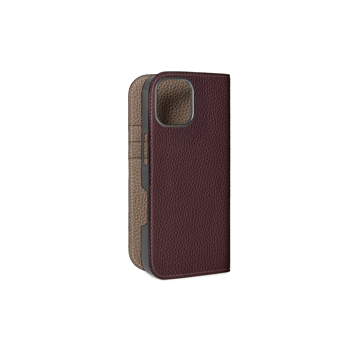 iPhone 16 Diary Case Shrink Leather (Bordeaux × Etoupe)